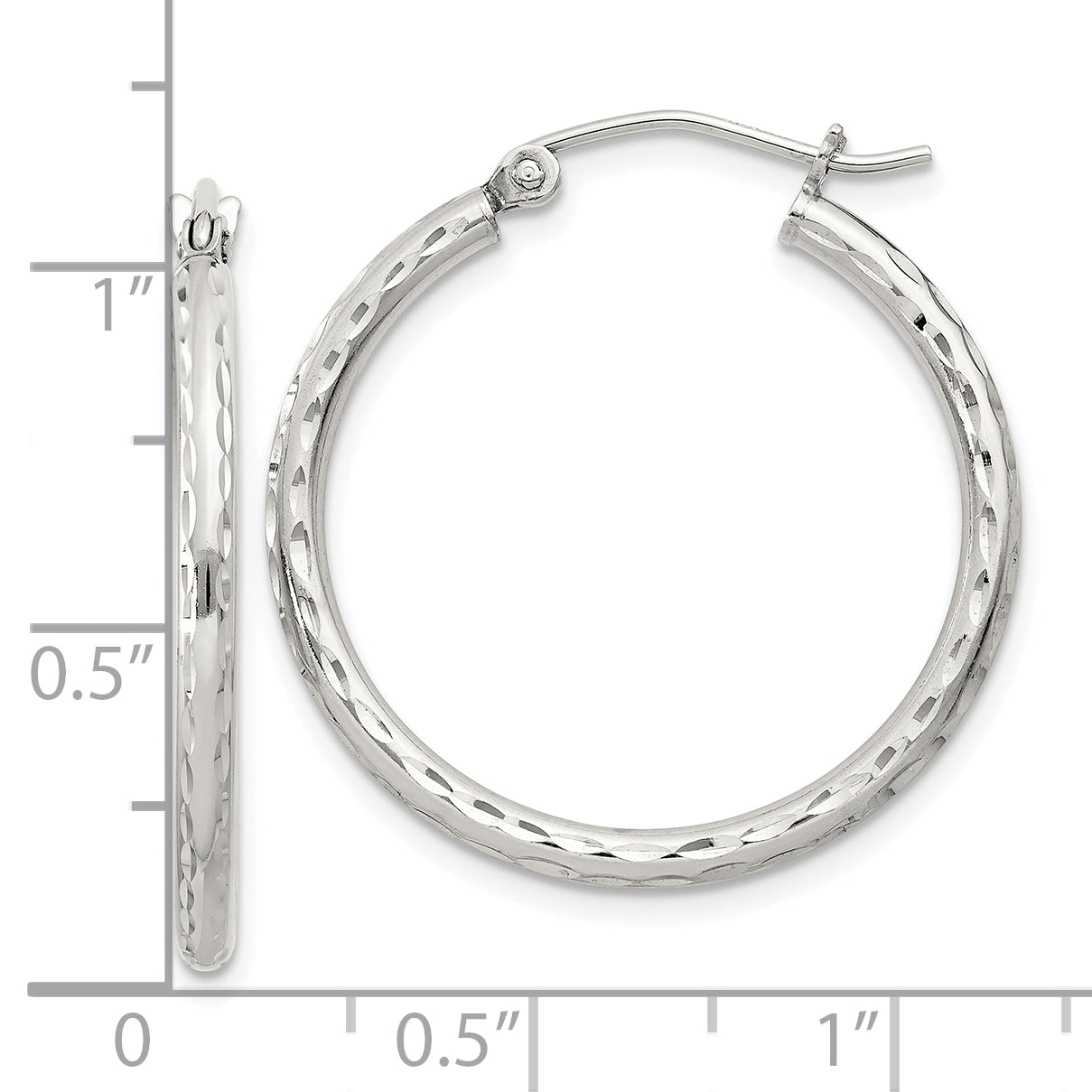 Sterling Silver 2mm Diamond Cut Hoop Earrings