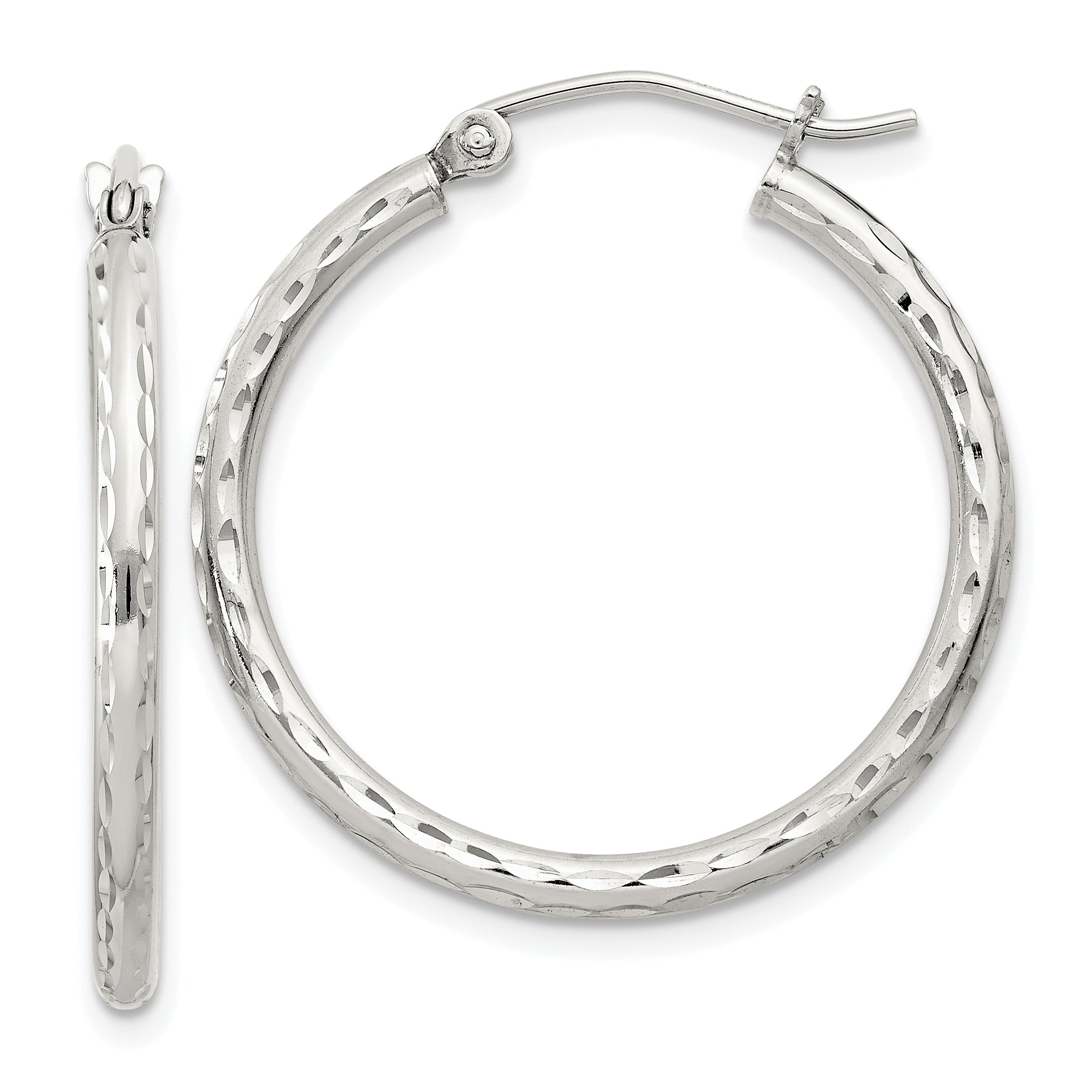 Sterling Silver 2mm Diamond Cut Hoop Earrings Main image