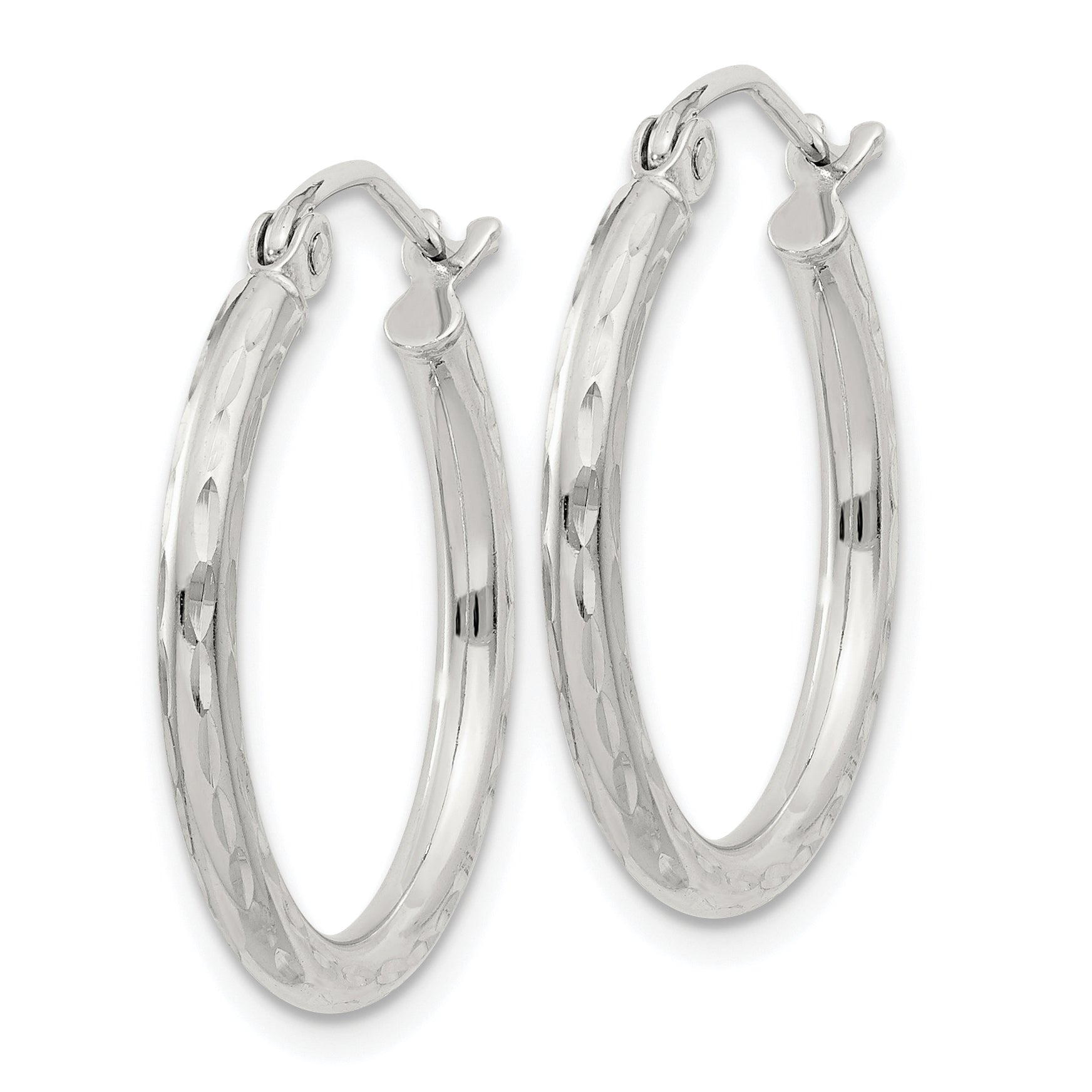 Sterling Silver 2mm Diamond Cut Hoop Earrings Secondary image