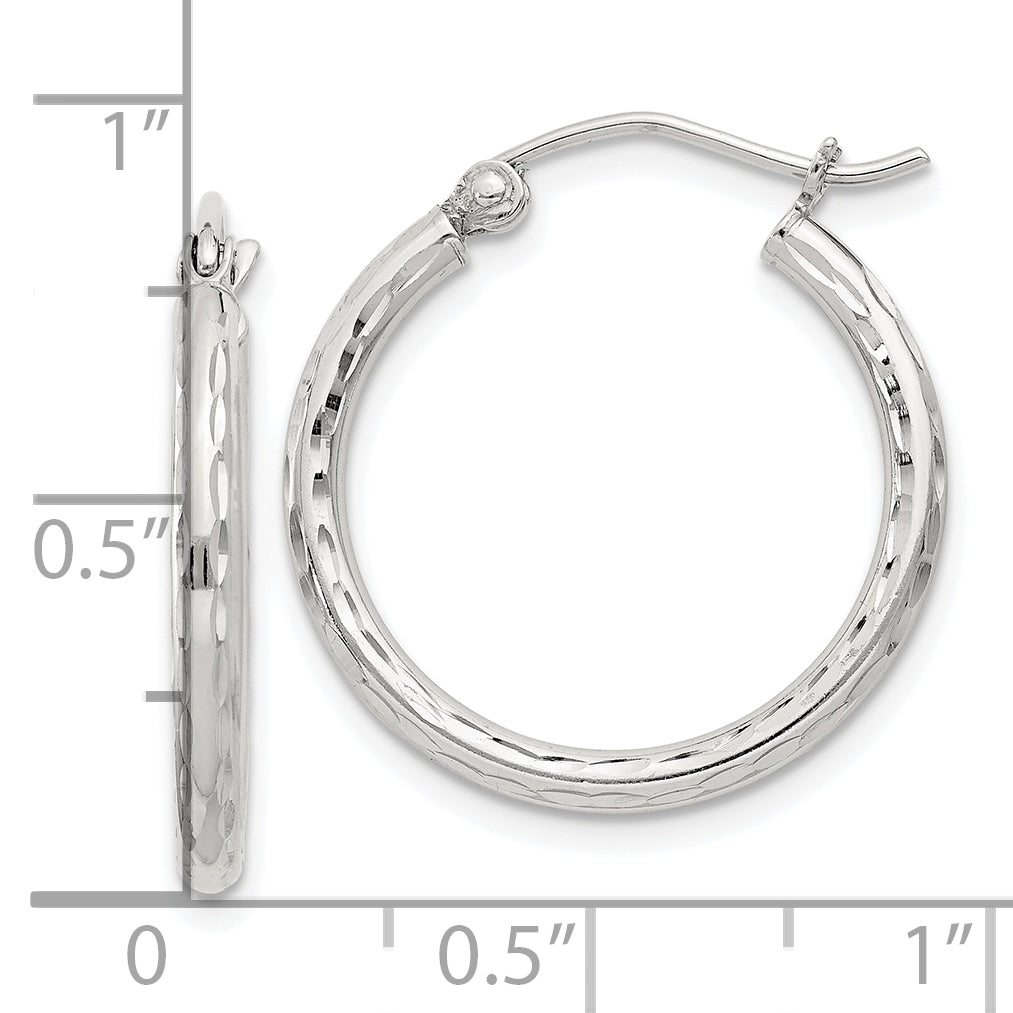 Sterling Silver 2mm Diamond Cut Hoop Earrings
