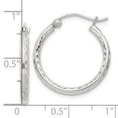 Sterling Silver 2mm Diamond Cut Hoop Earrings