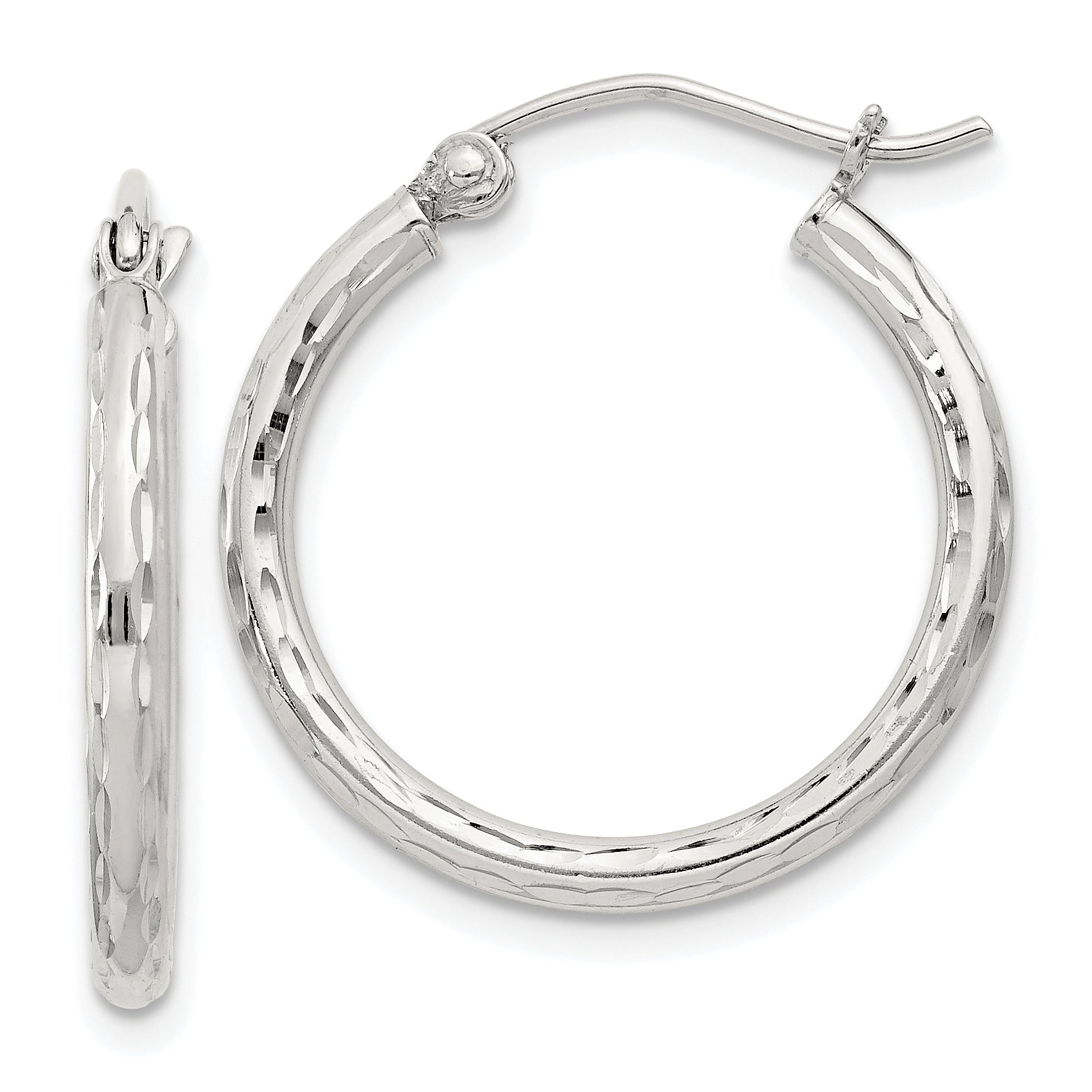 Sterling Silver 2mm Diamond Cut Hoop Earrings