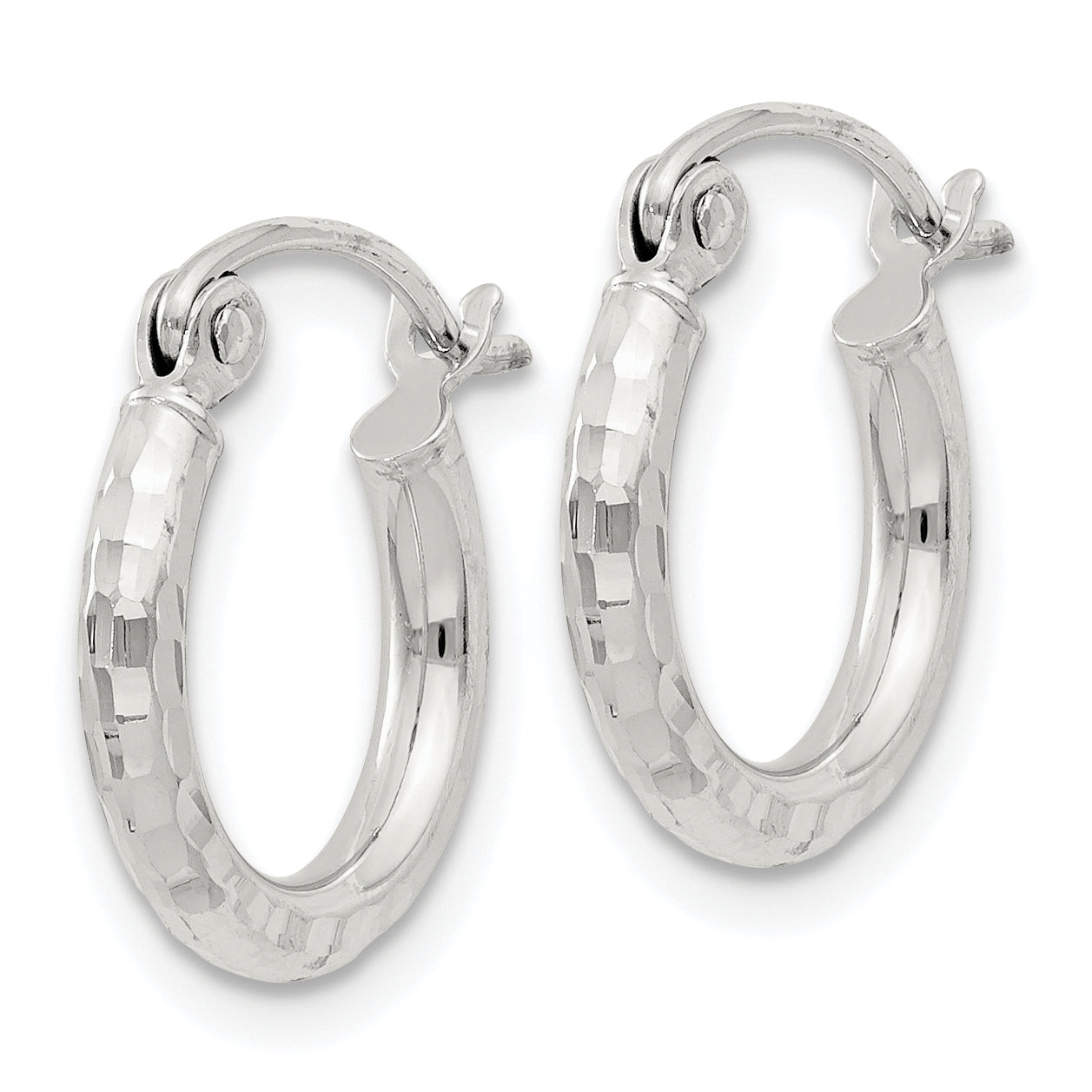 Sterling Silver 2mm Diamond Cut Hoop Earrings Secondary image