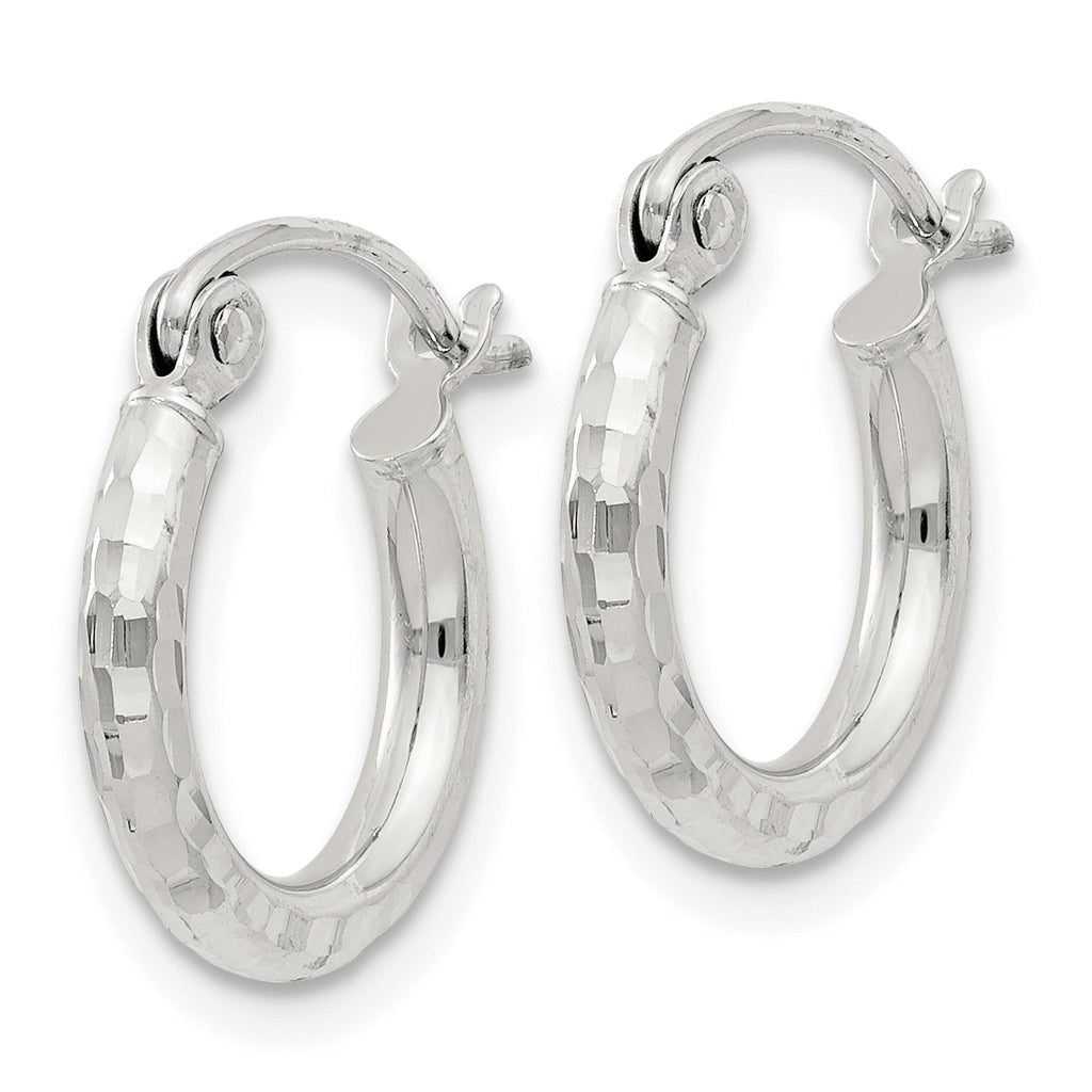 Sterling Silver 2mm Diamond Cut Hoop Earrings