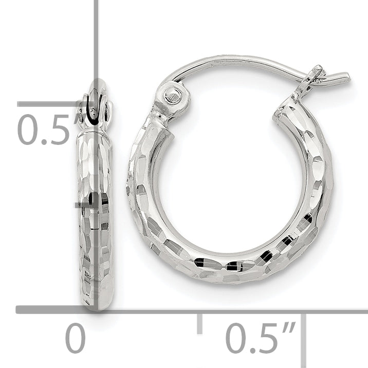 Sterling Silver 2mm Diamond Cut Hoop Earrings