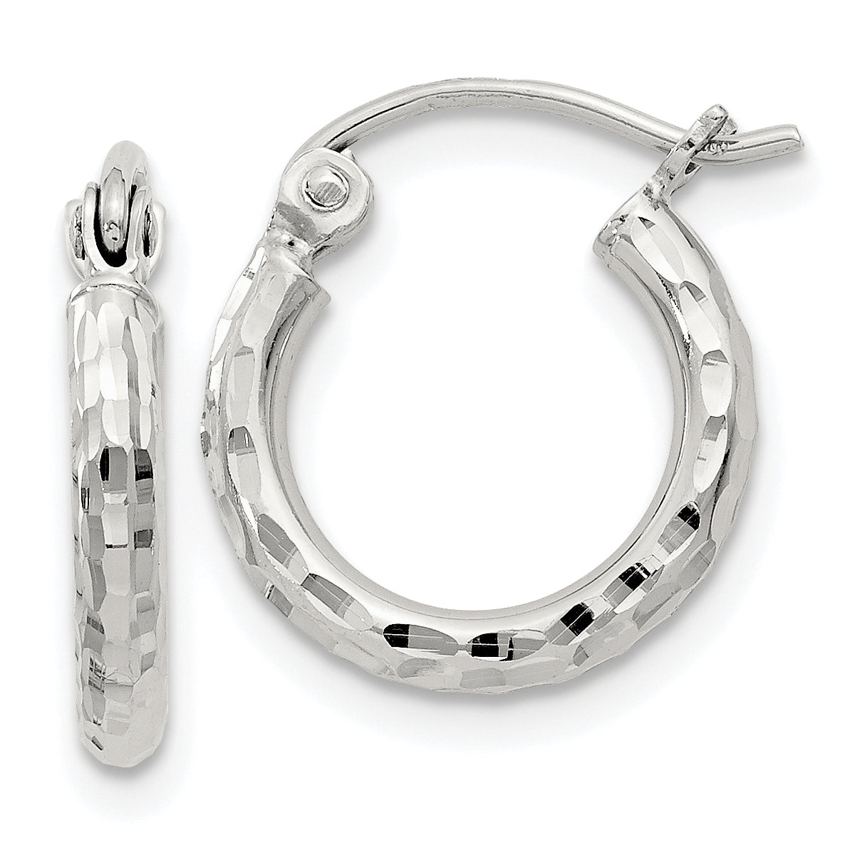 Sterling Silver 2mm Diamond Cut Hoop Earrings