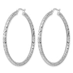 Sterling Silver Rhodium-Plated 3.00mm Diamond-Cut Hoop Earrings, 52mm
