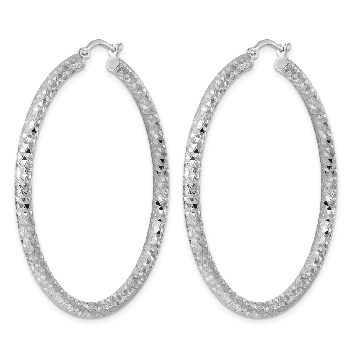 Sterling Silver Rhodium-Plated 3.00mm Diamond-Cut Hoop Earrings, 52mm