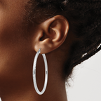 Sterling Silver Rhodium-Plated 3.00mm Diamond-Cut Hoop Earrings, 52mm