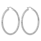 Sterling Silver Rhodium-Plated 3.00mm Diamond-Cut Hoop Earrings, 52mm