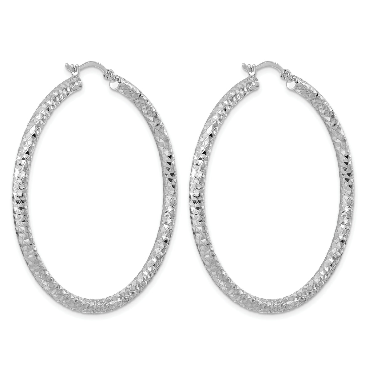 Sterling Silver Rhodium-Plated 3.00mm Diamond-Cut Hoop Earrings, 52mm