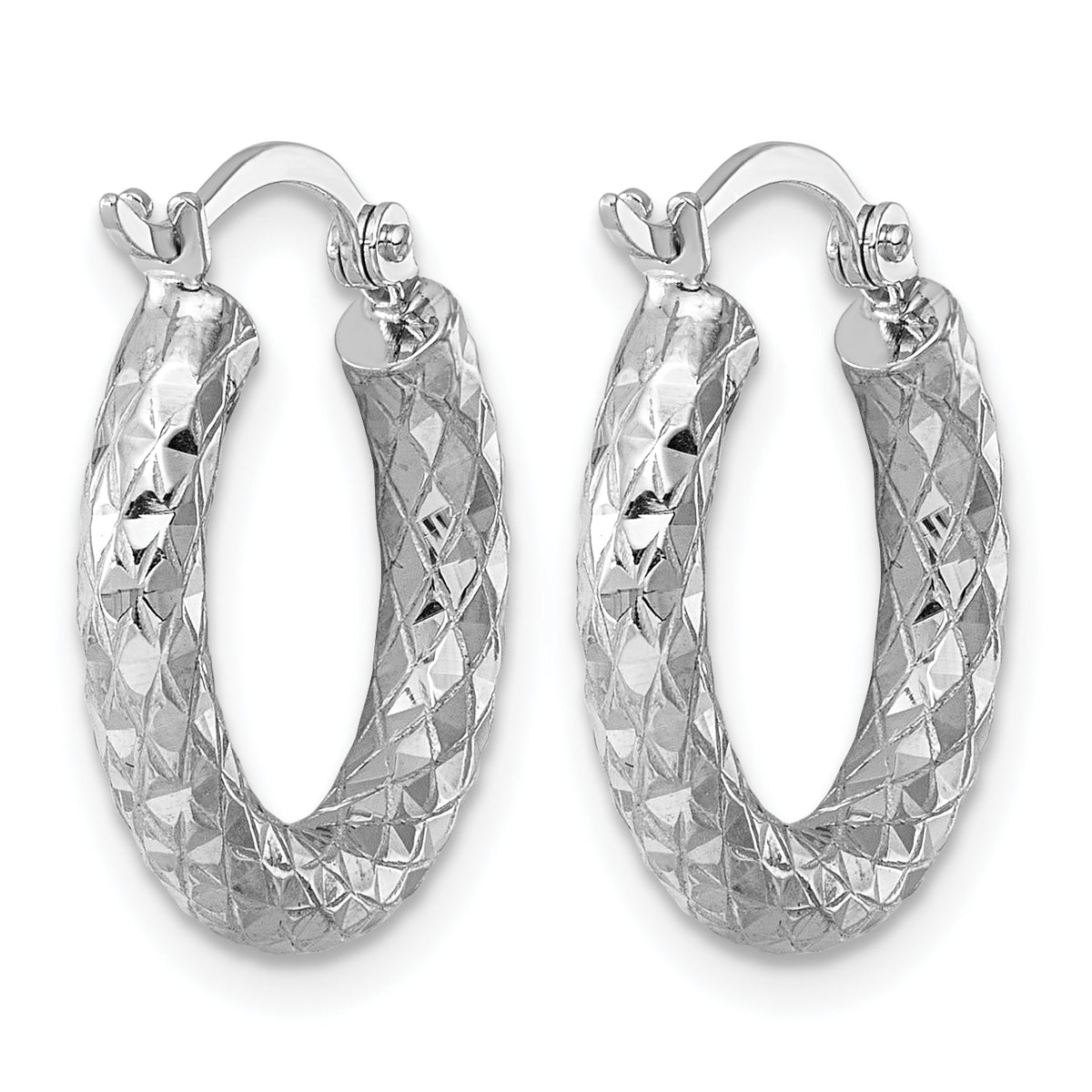 Hoop Earrings in Sterling Silver, 3x18mm Diamond-Cut - Sophia Jewelers