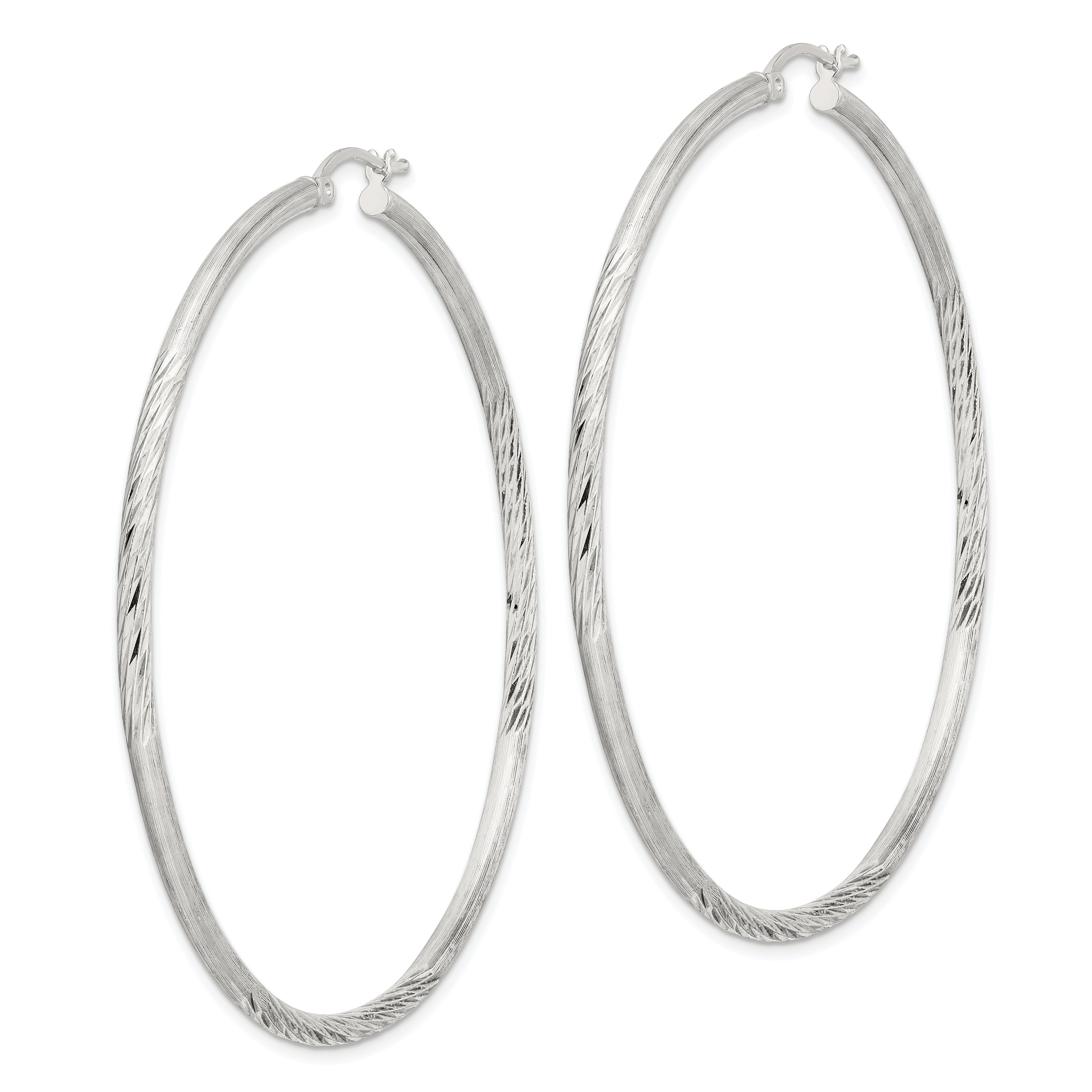 Sterling Silver 2.5mm Polished/Satin D/C Hoop Earrings