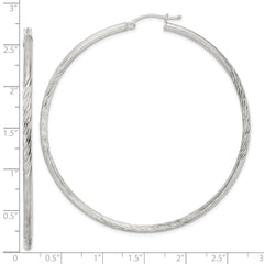 Sterling Silver 2.5mm Polished/Satin D/C Hoop Earrings