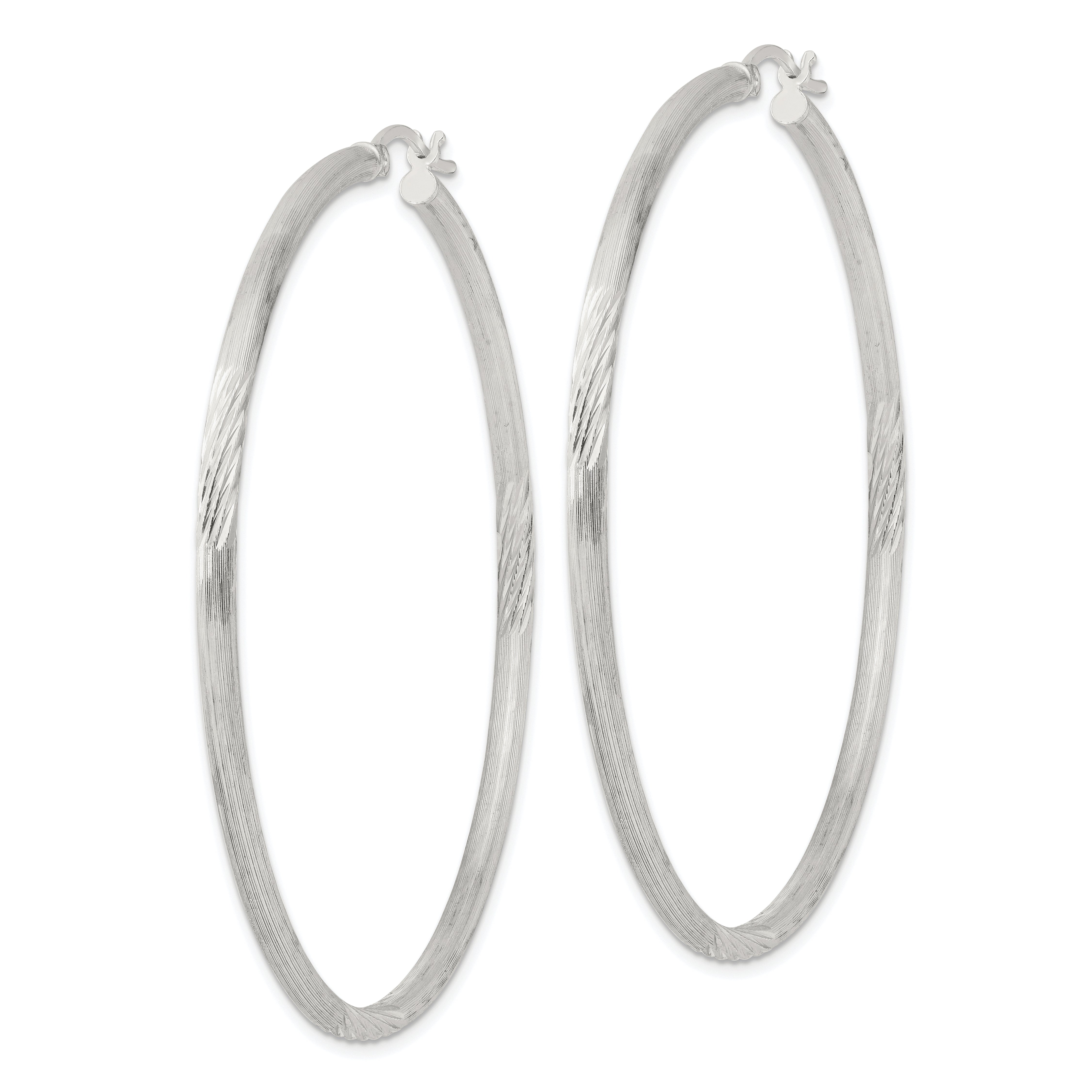 Sterling Silver 2.5mm Polished/Satin D/C Hoop Earrings