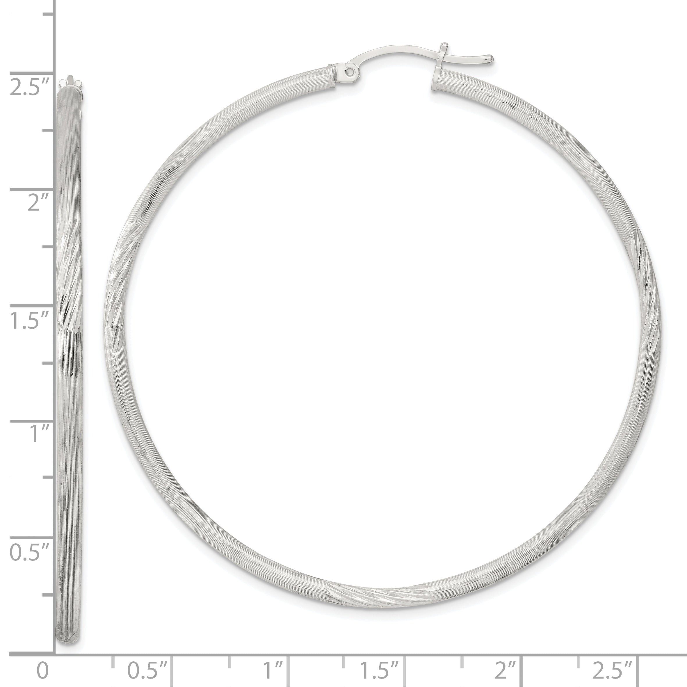 Sterling Silver 2.5mm Polished/Satin D/C Hoop Earrings