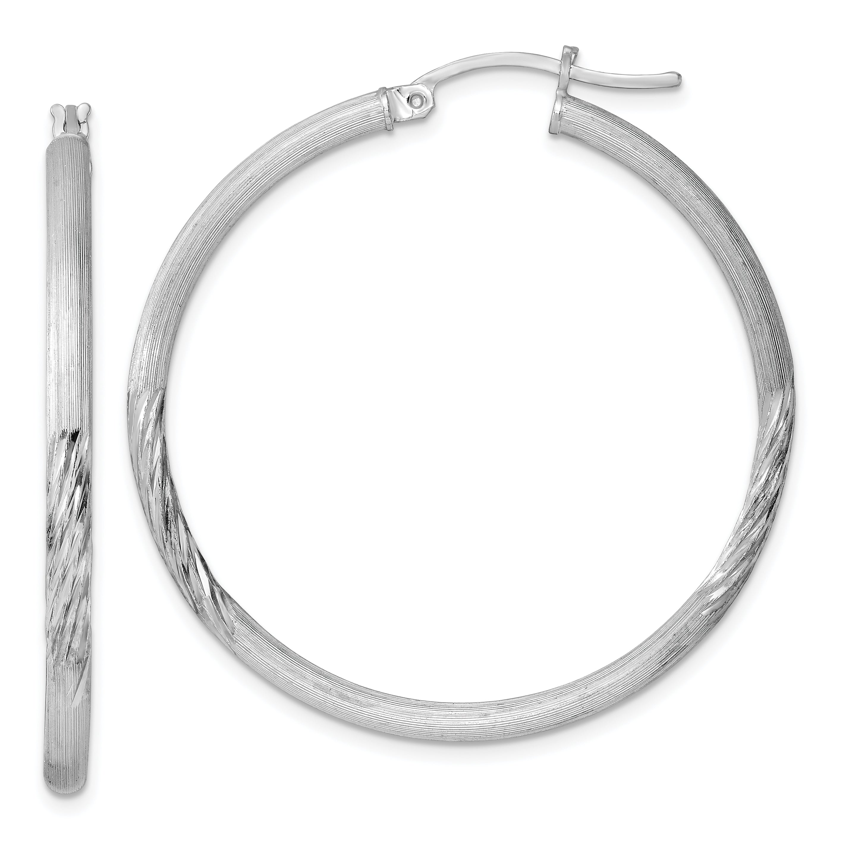 Sterling Silver Rhod-plated 2.5mm Polished/Satin Diamond-cut Hoop Earrings Main image