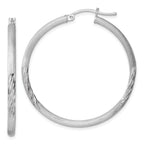 Sterling Silver Rhod-plated 2.5mm Polished/Satin Diamond-cut Hoop Earrings