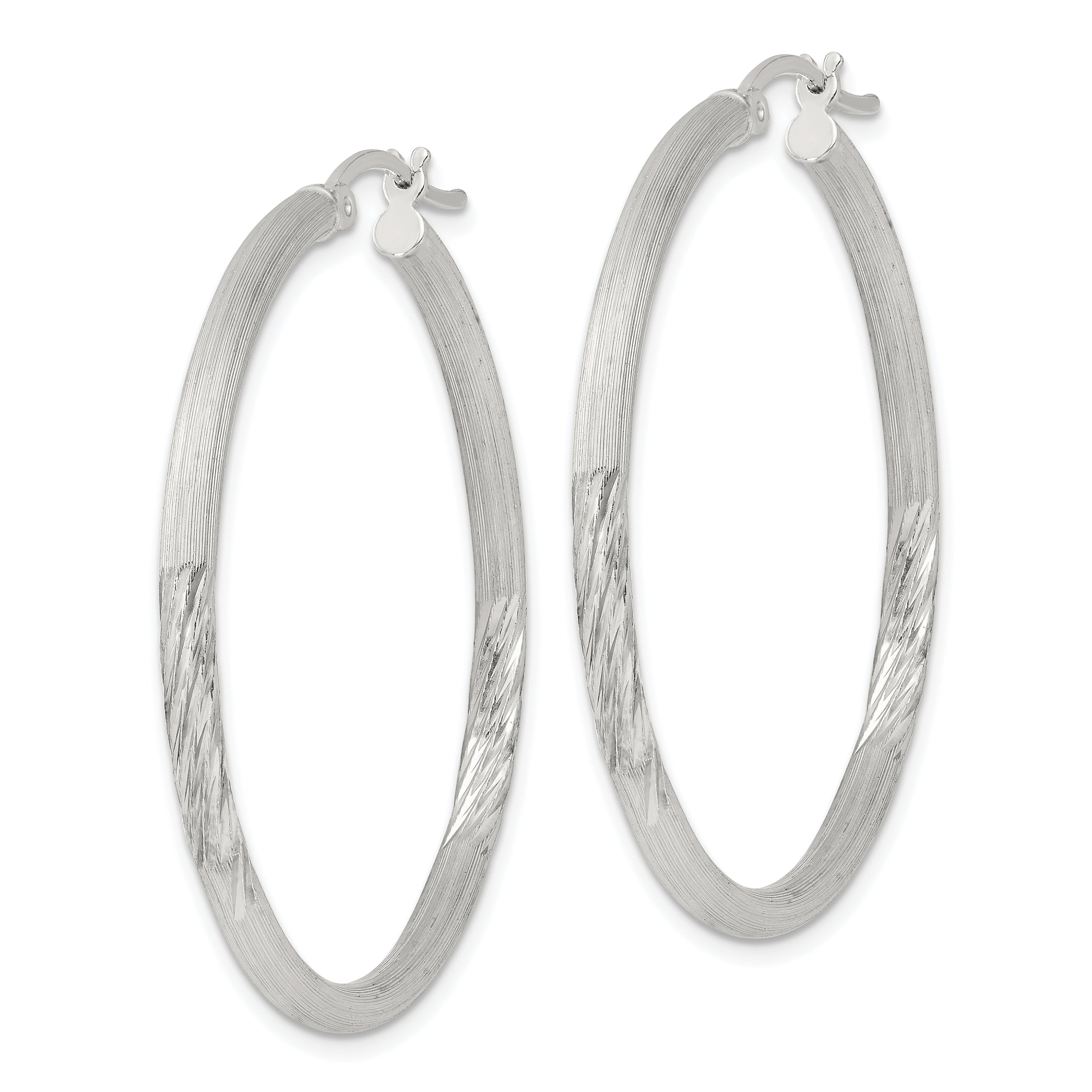 Sterling Silver 2.5mm Polished/Satin D/C Hoop Earrings Secondary image