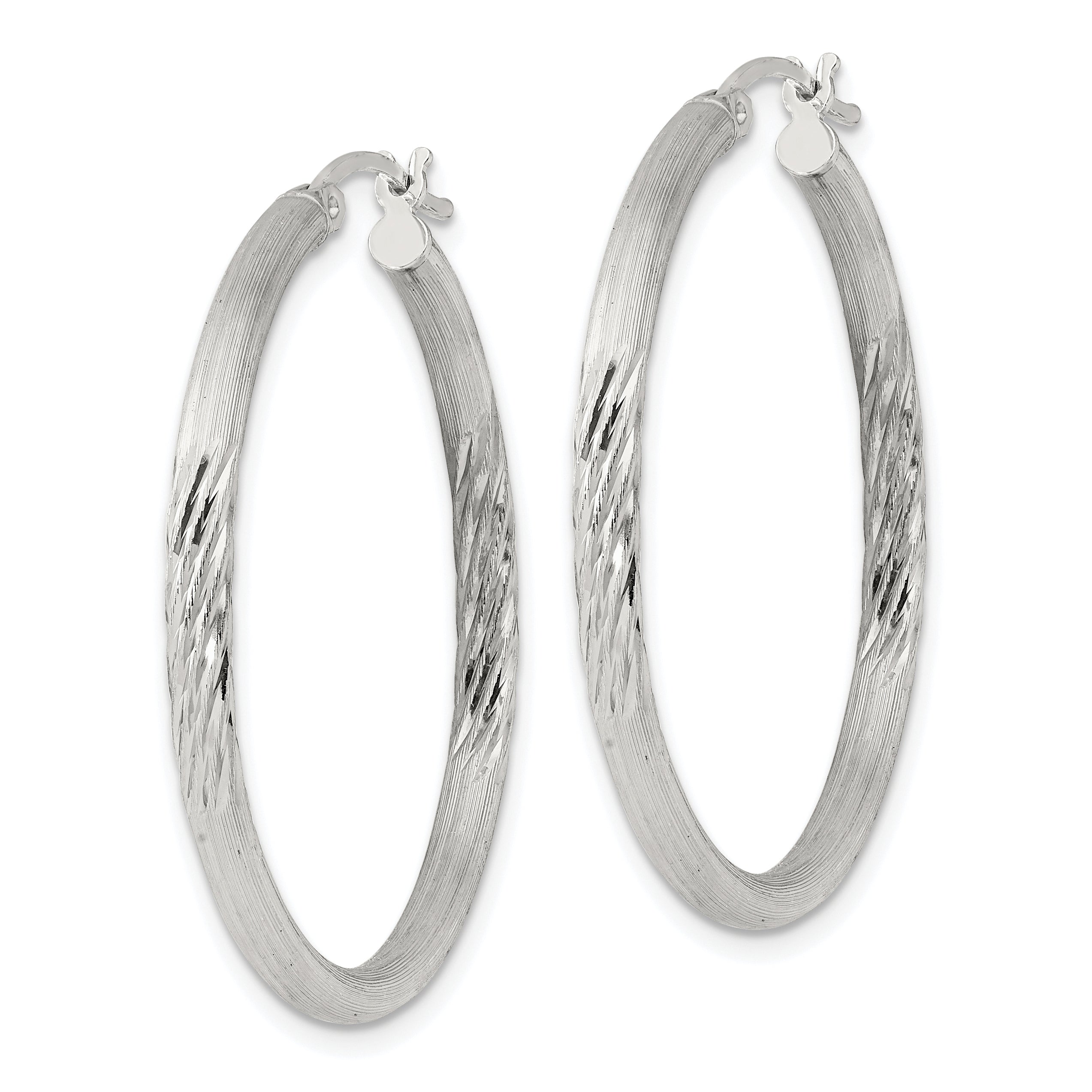 Sterling Silver 2.5mm Polished/Satin D/C Hoop Earrings