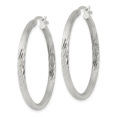 Sterling Silver 2.5mm Polished/Satin D/C Hoop Earrings