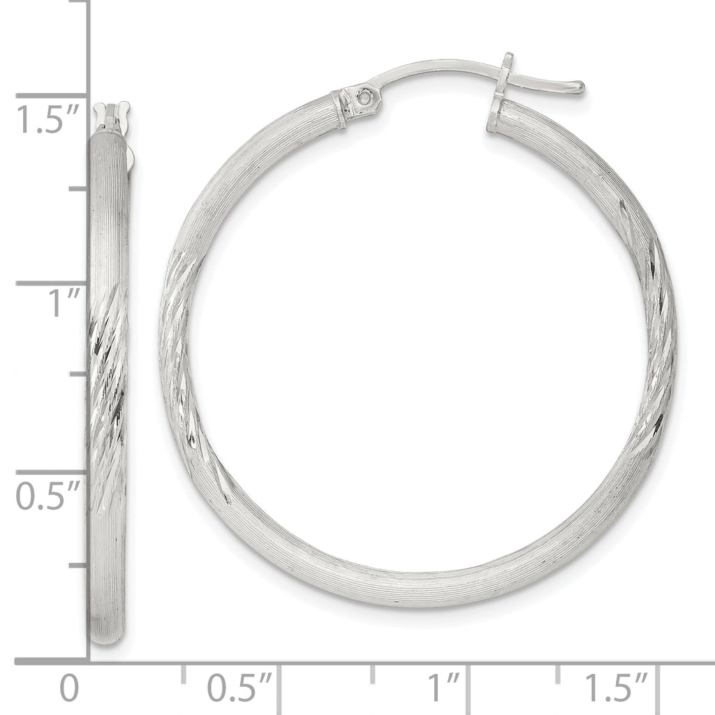 Sterling Silver 2.5mm Polished/Satin D/C Hoop Earrings
