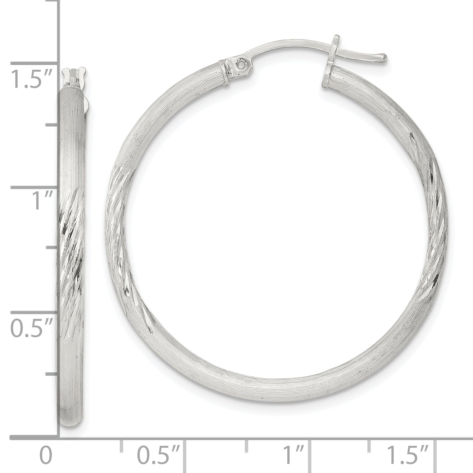 Sterling Silver 2.5mm Polished/Satin D/C Hoop Earrings