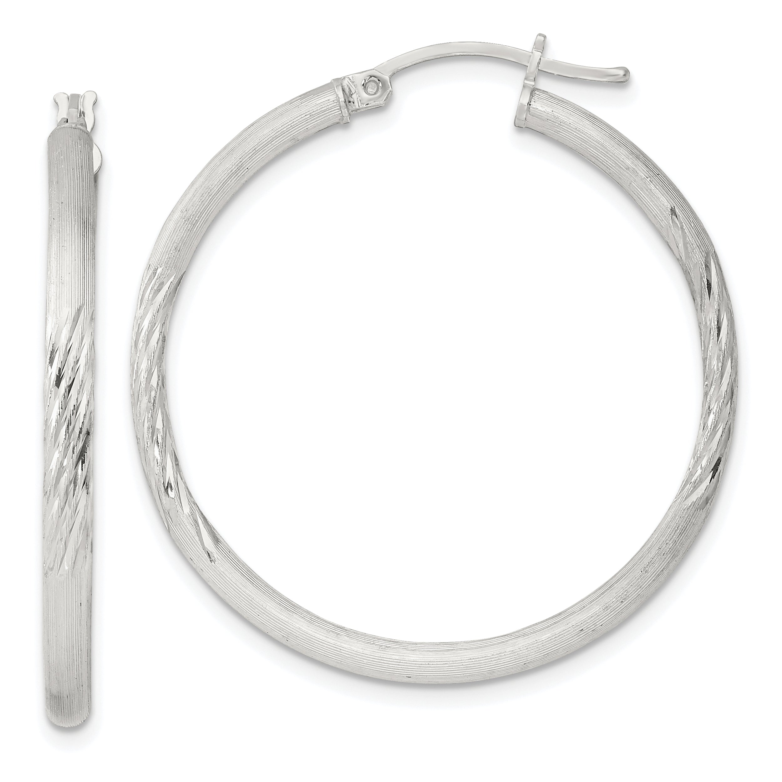 Sterling Silver 2.5mm Polished/Satin D/C Hoop Earrings Main image