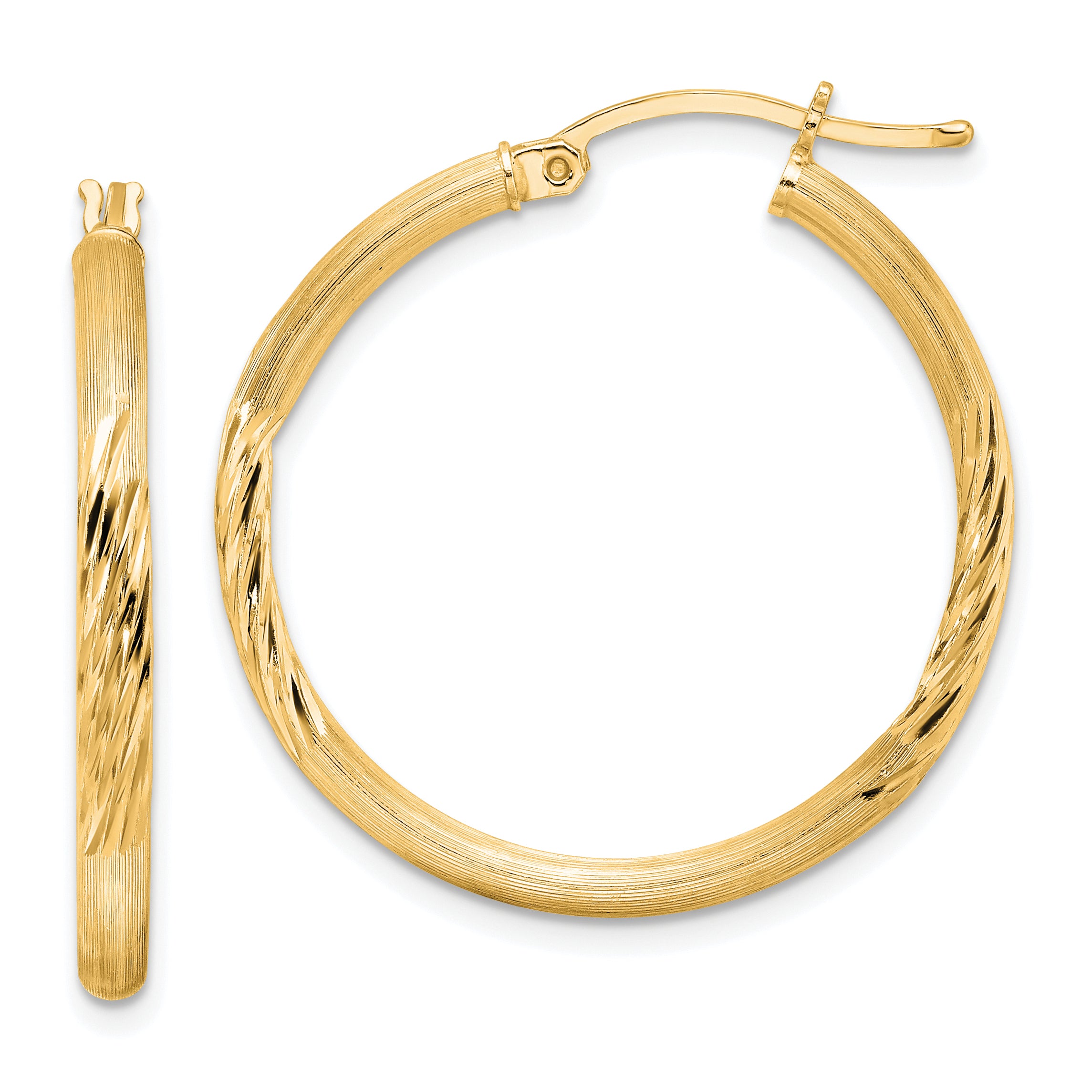 Sterling Silver Flash Gold-plated 2.5mm Polished/Satin D/C Hoop Earrings