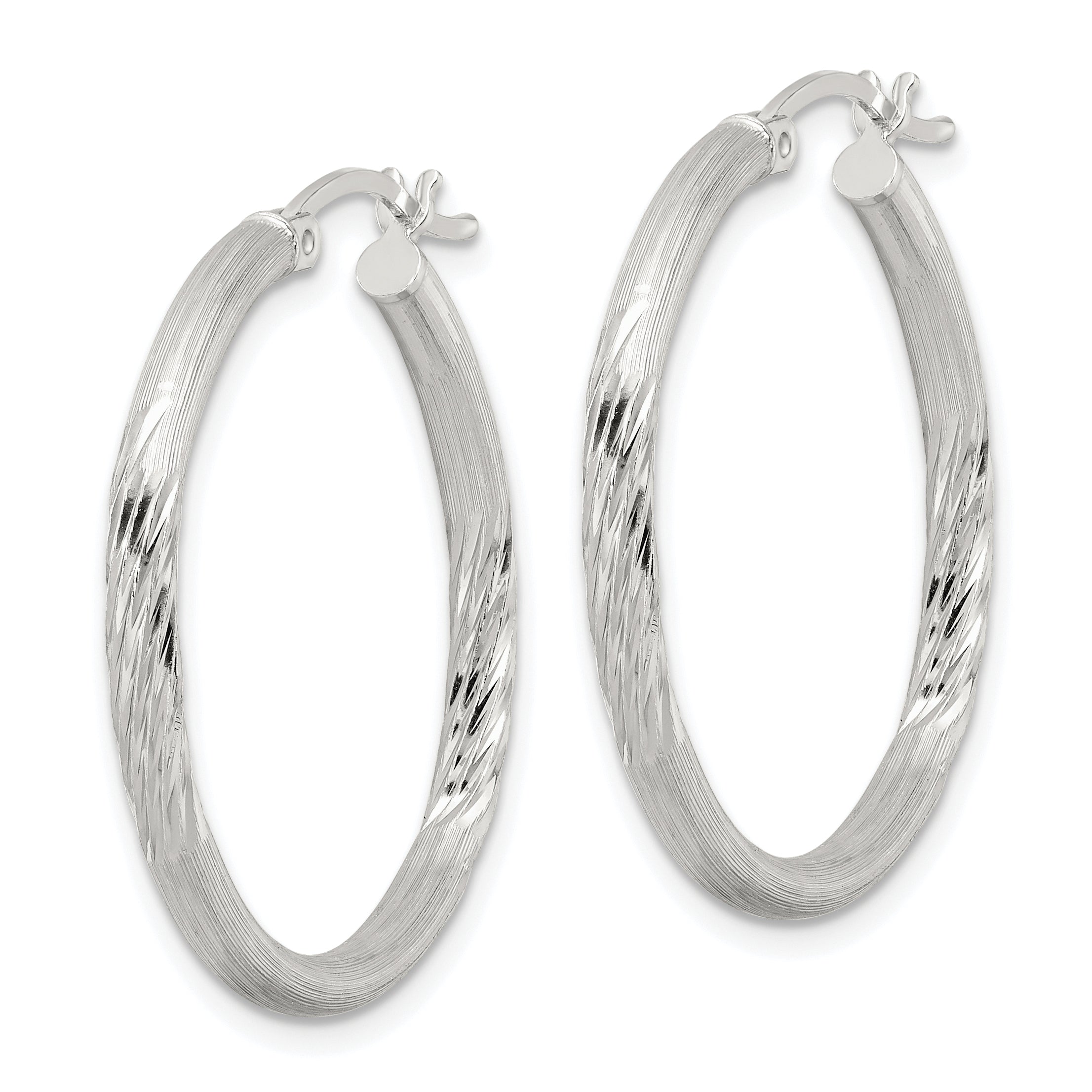Sterling Silver 2.5mm Polished/Satin D/C Hoop Earrings