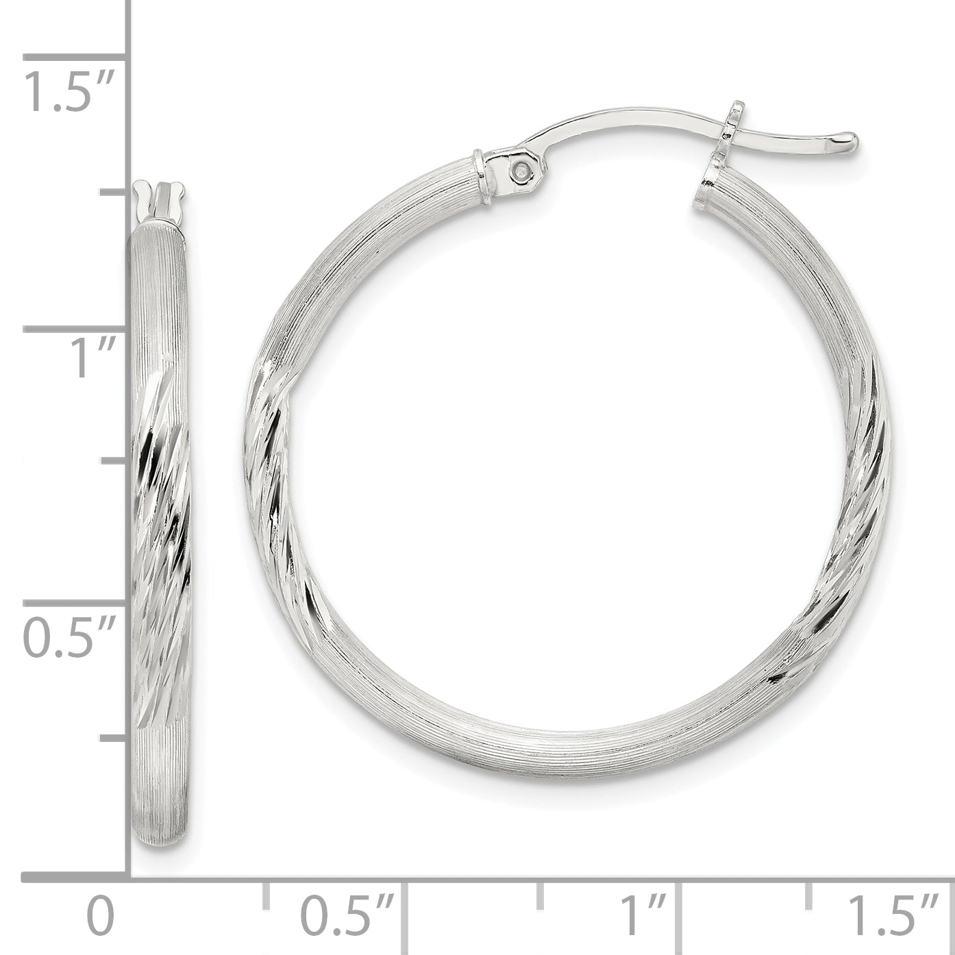 Sterling Silver 2.5mm Polished/Satin D/C Hoop Earrings