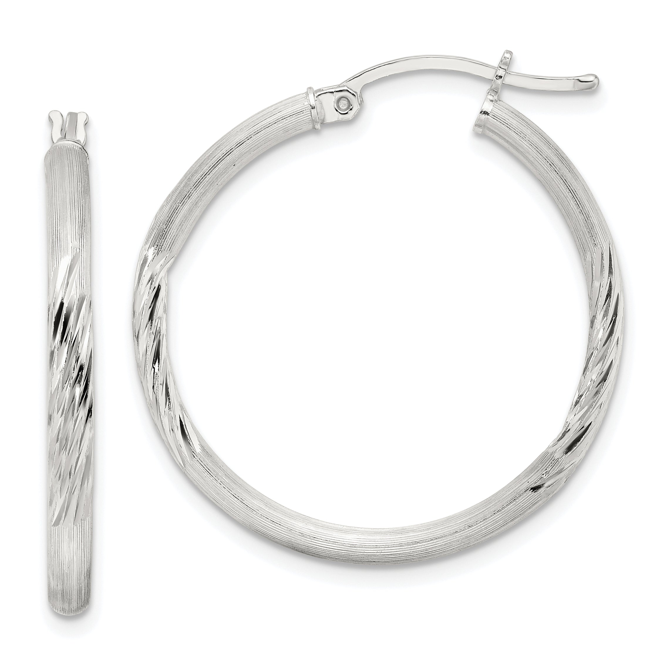 Sterling Silver 2.5mm Polished/Satin D/C Hoop Earrings Main image
