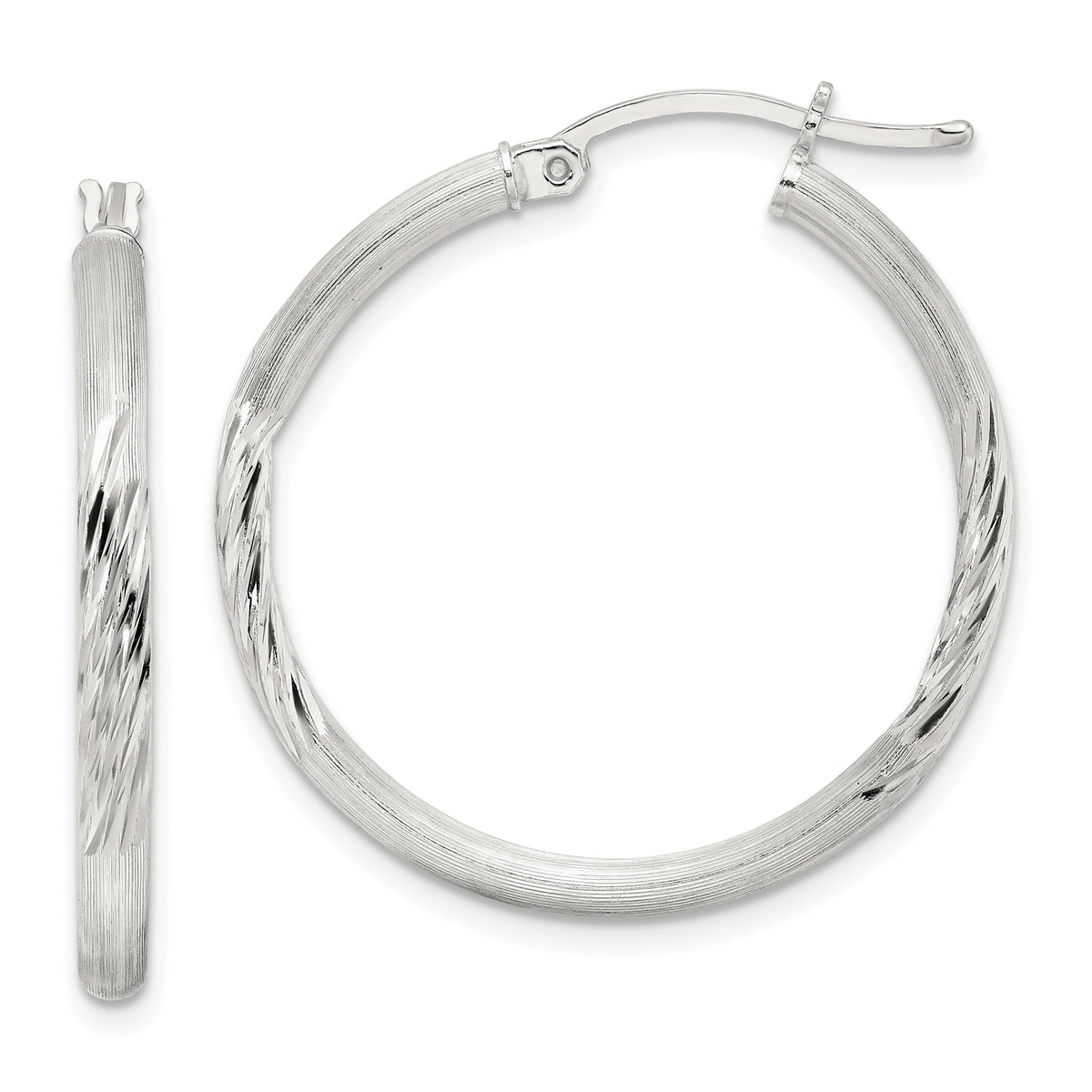Sterling Silver 2.5mm Polished/Satin D/C Hoop Earrings