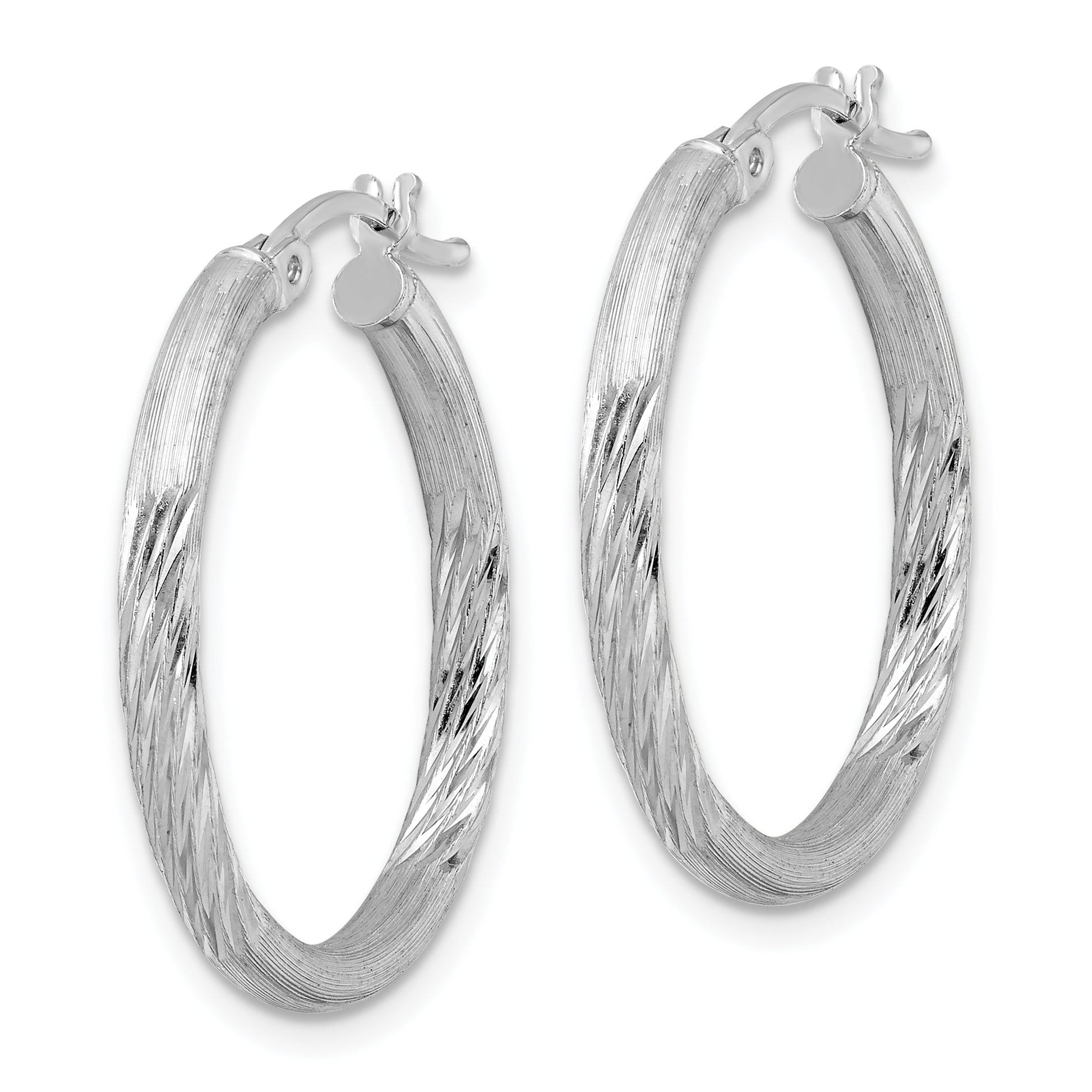 Sterling Silver Rhod-plated 2.5mm Polished/Satin Diamond-cut Hoop Earrings Secondary image