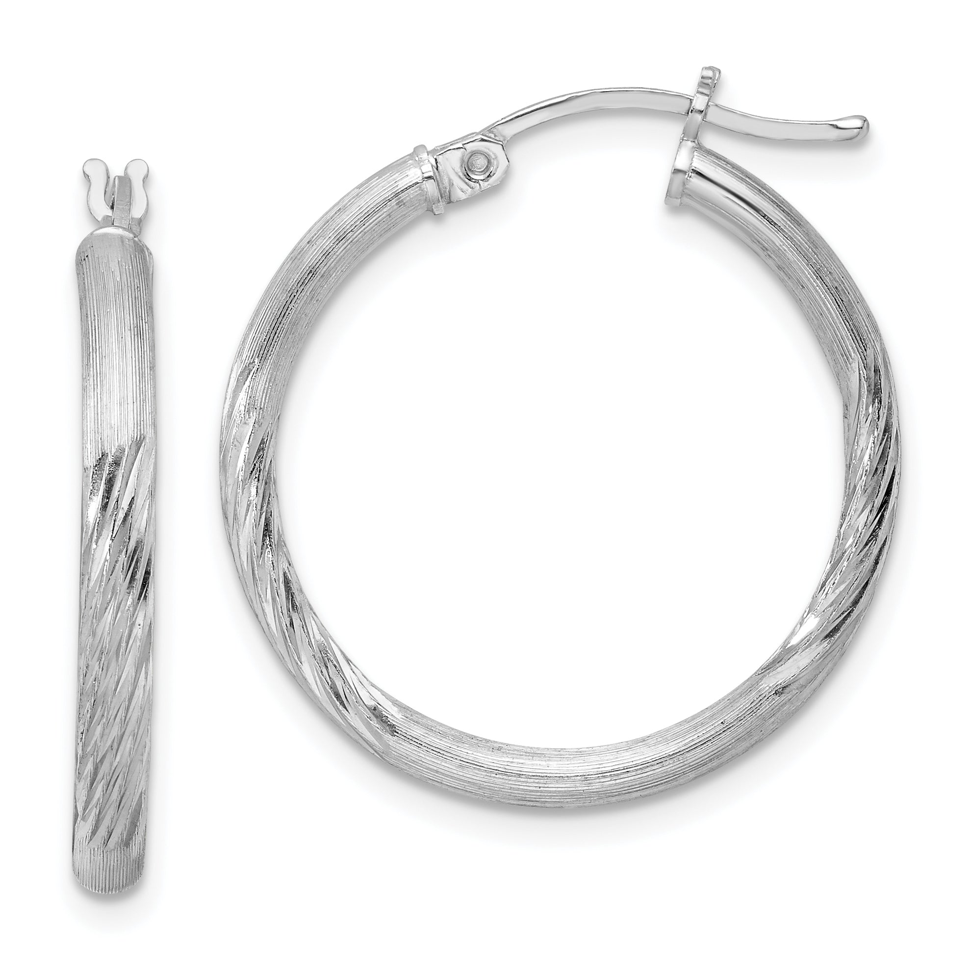 Sterling Silver Rhod-plated 2.5mm Polished/Satin Diamond-cut Hoop Earrings Main image
