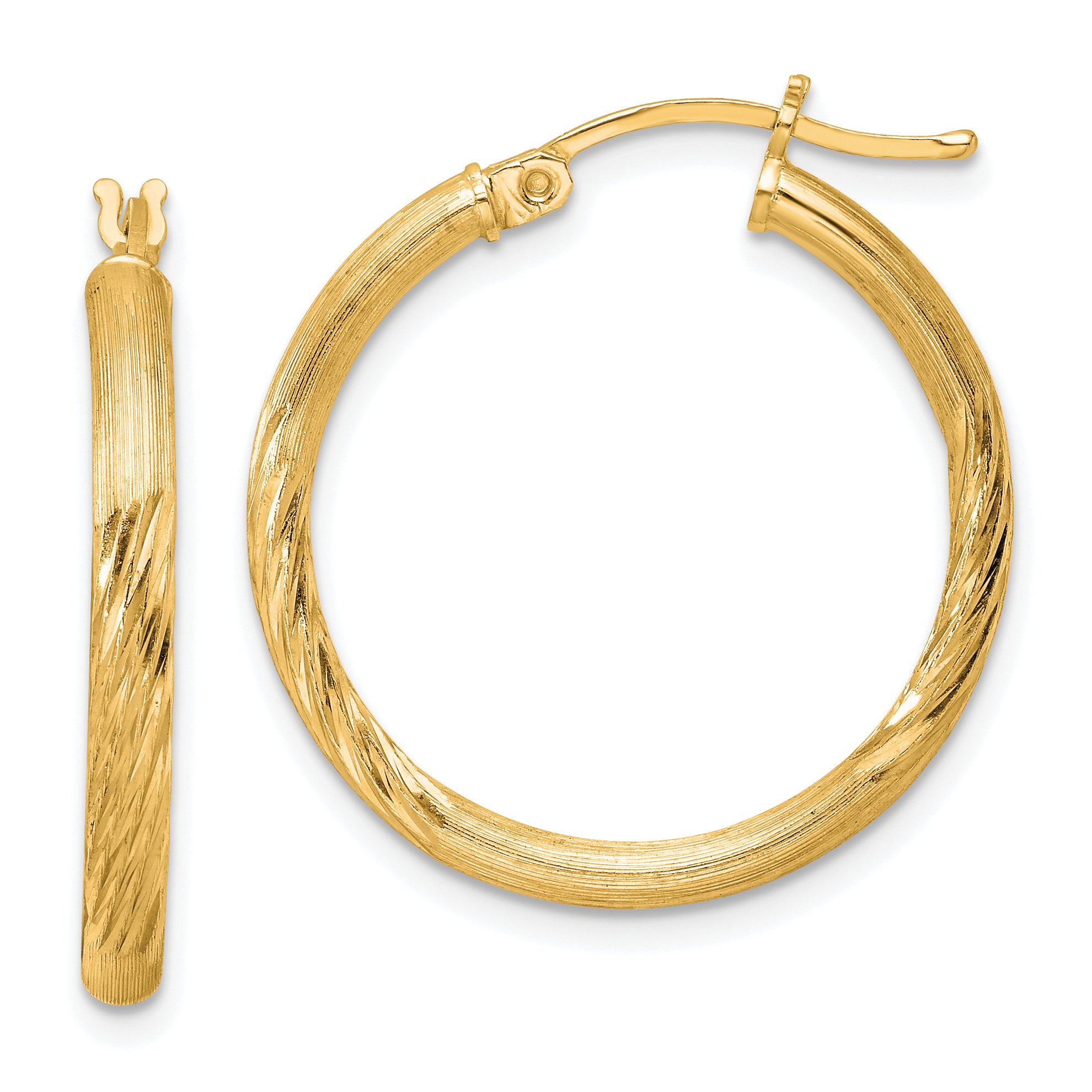 Sterling Silver Flash Gold-plated 2.5mm Polished/Satin D/C Hoop Earrings