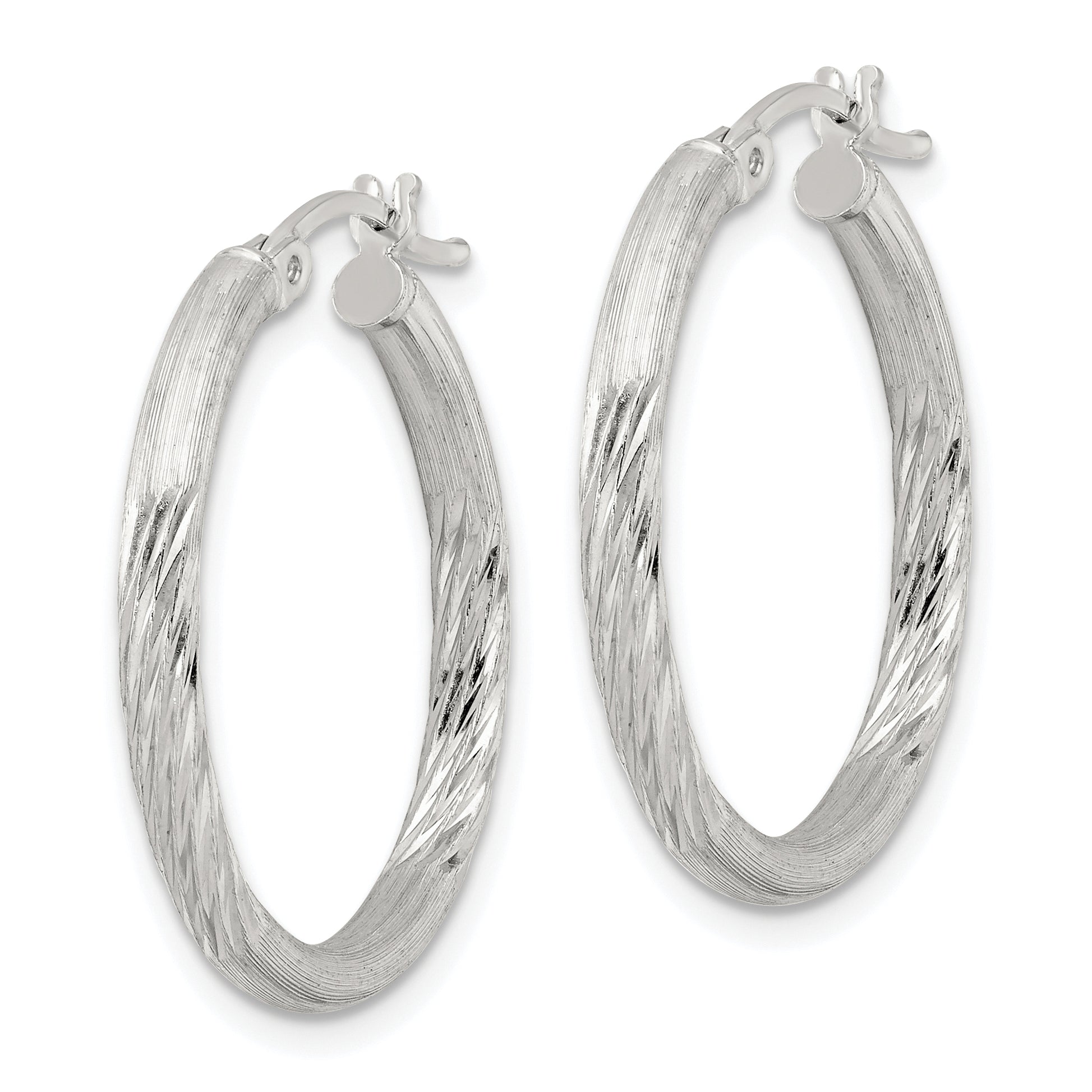 Sterling Silver 2.5mm Polished/Satin D/C Hoop Earrings