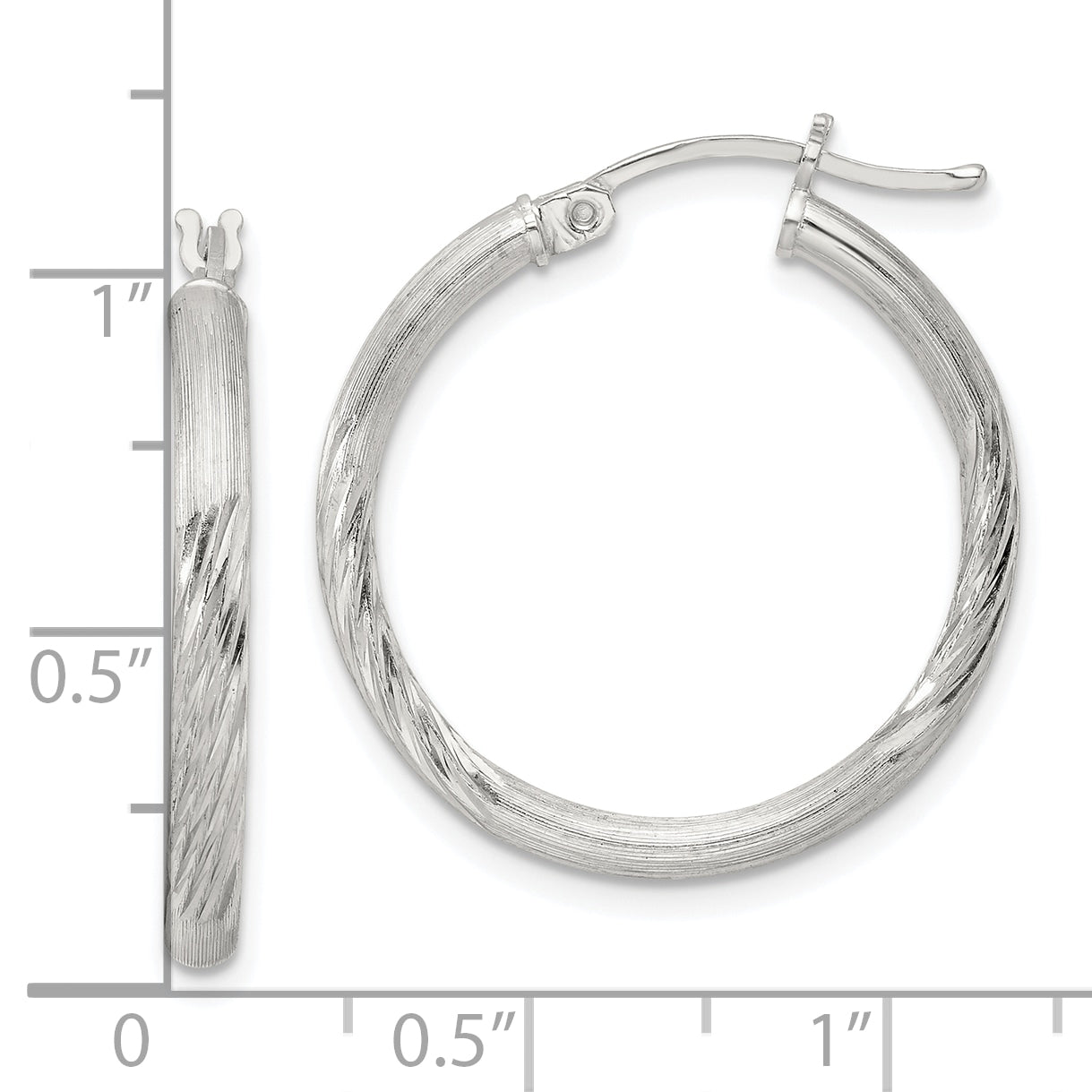 Sterling Silver 2.5mm Polished/Satin D/C Hoop Earrings