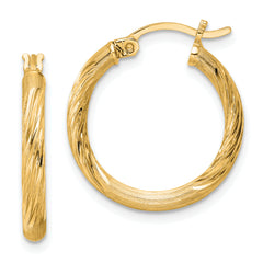 Sterling Silver Flash Gold-plated 2.5mm Polished/Satin D/C Hoop Earrings