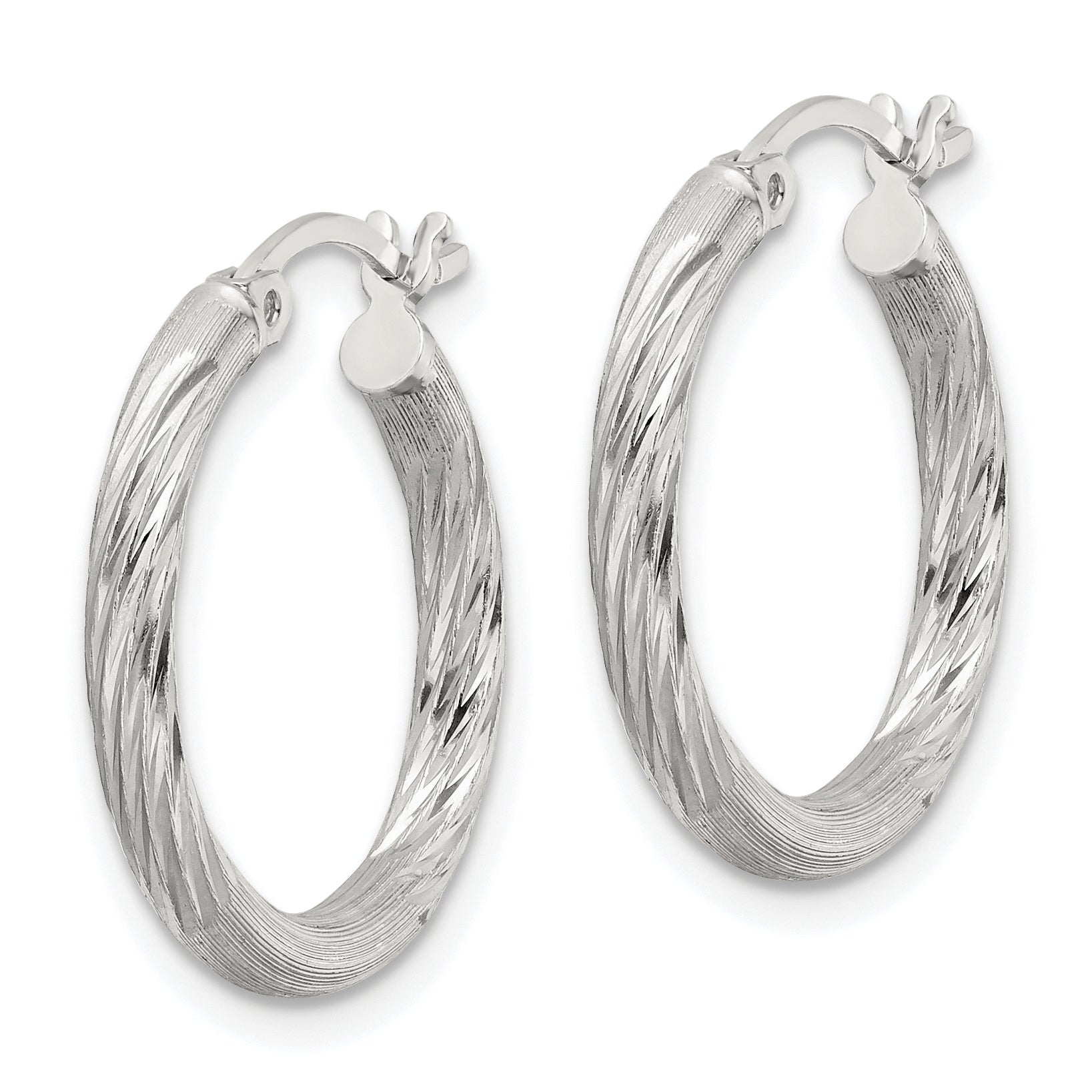 Sterling Silver 2.5mm Polished/Satin D/C Hoop Earrings