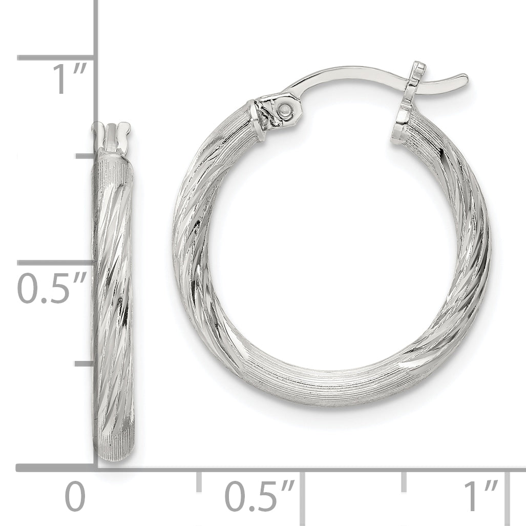 Sterling Silver 2.5mm Polished/Satin D/C Hoop Earrings