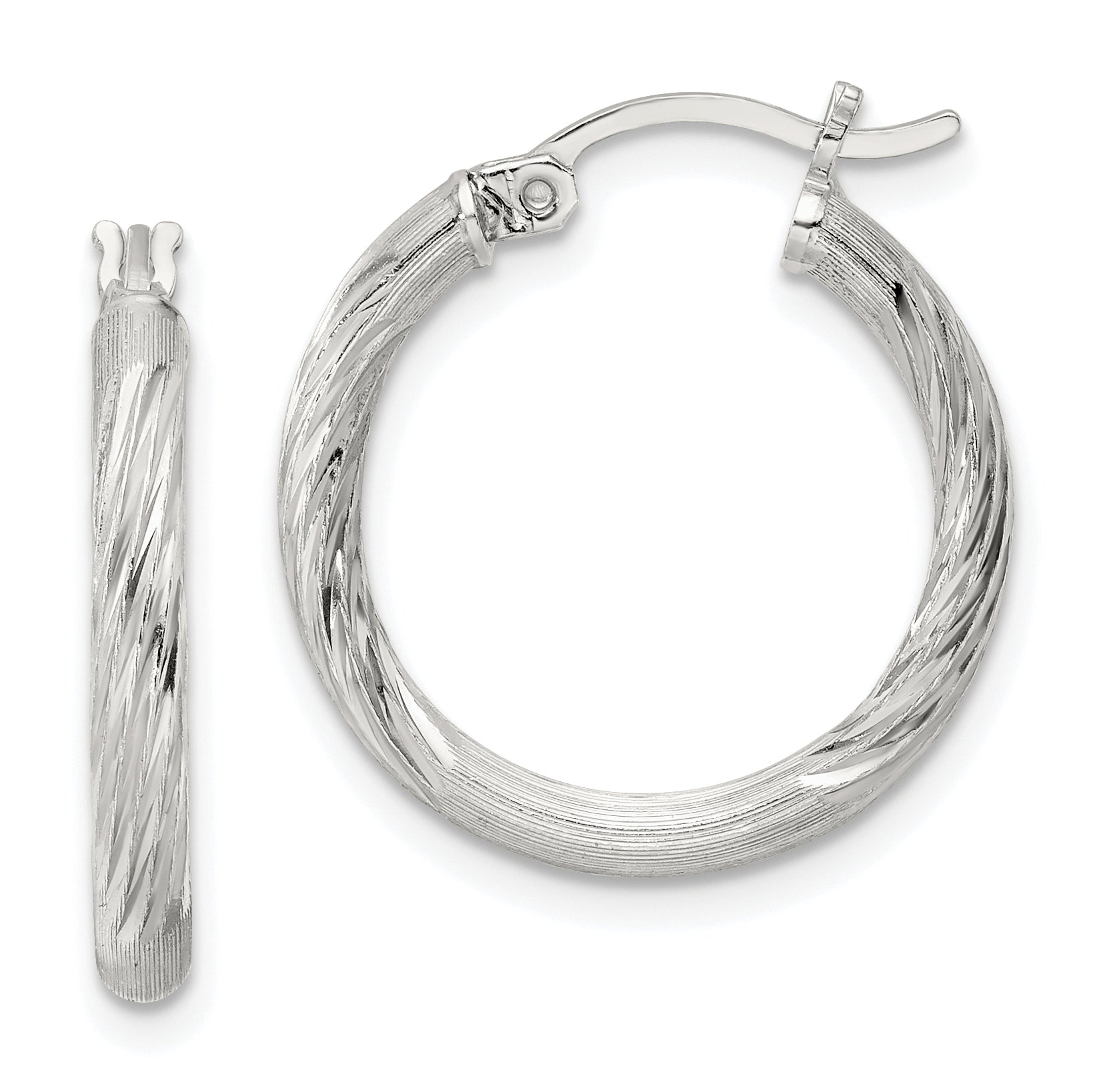 Sterling Silver 2.5mm Polished/Satin D/C Hoop Earrings