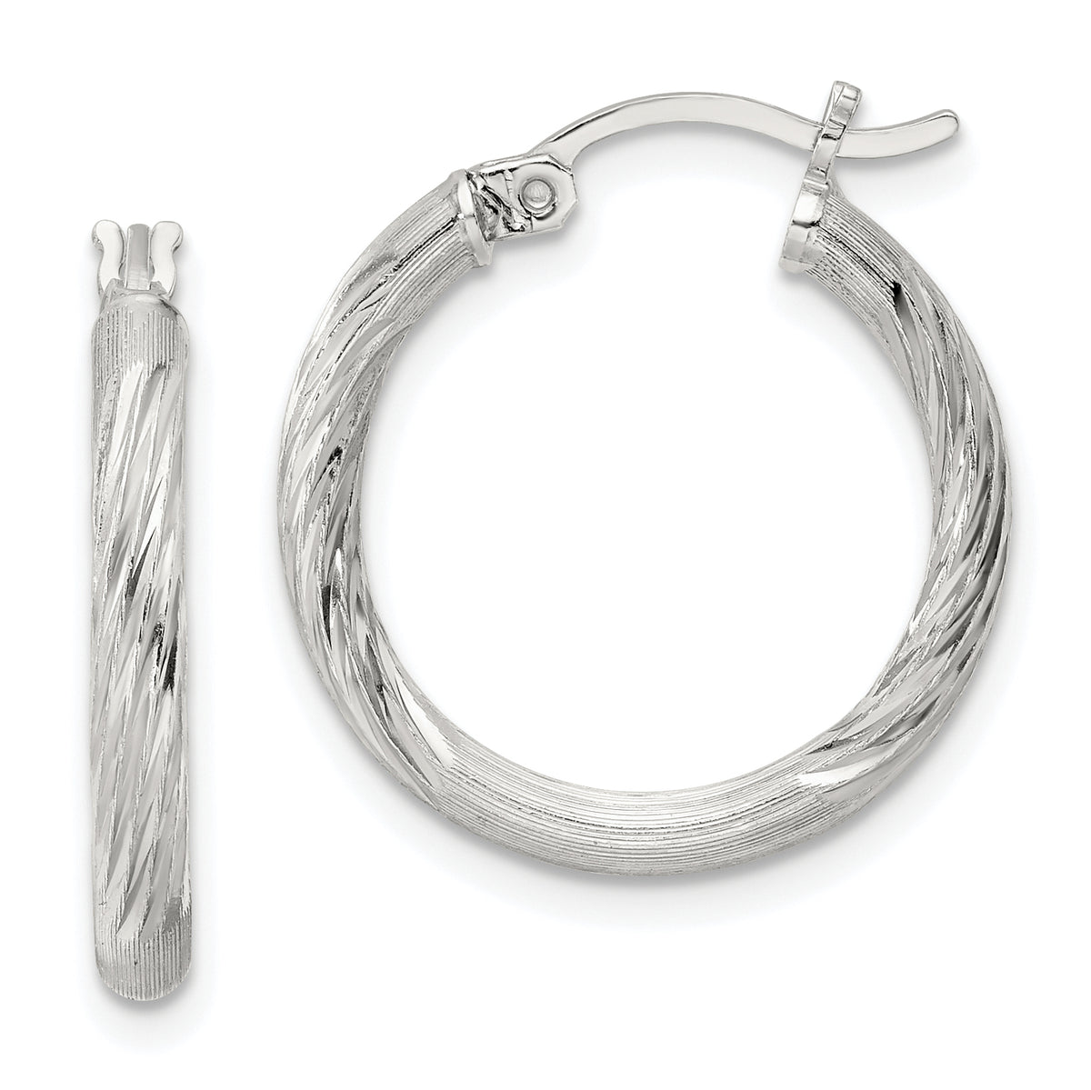 Sterling Silver 2.5mm Polished/Satin D/C Hoop Earrings