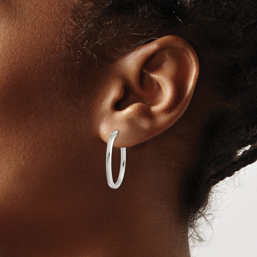 Square Tube Oval Hoop Earrings in Sterling Silver, 17x26mm - Sophia Jewelers