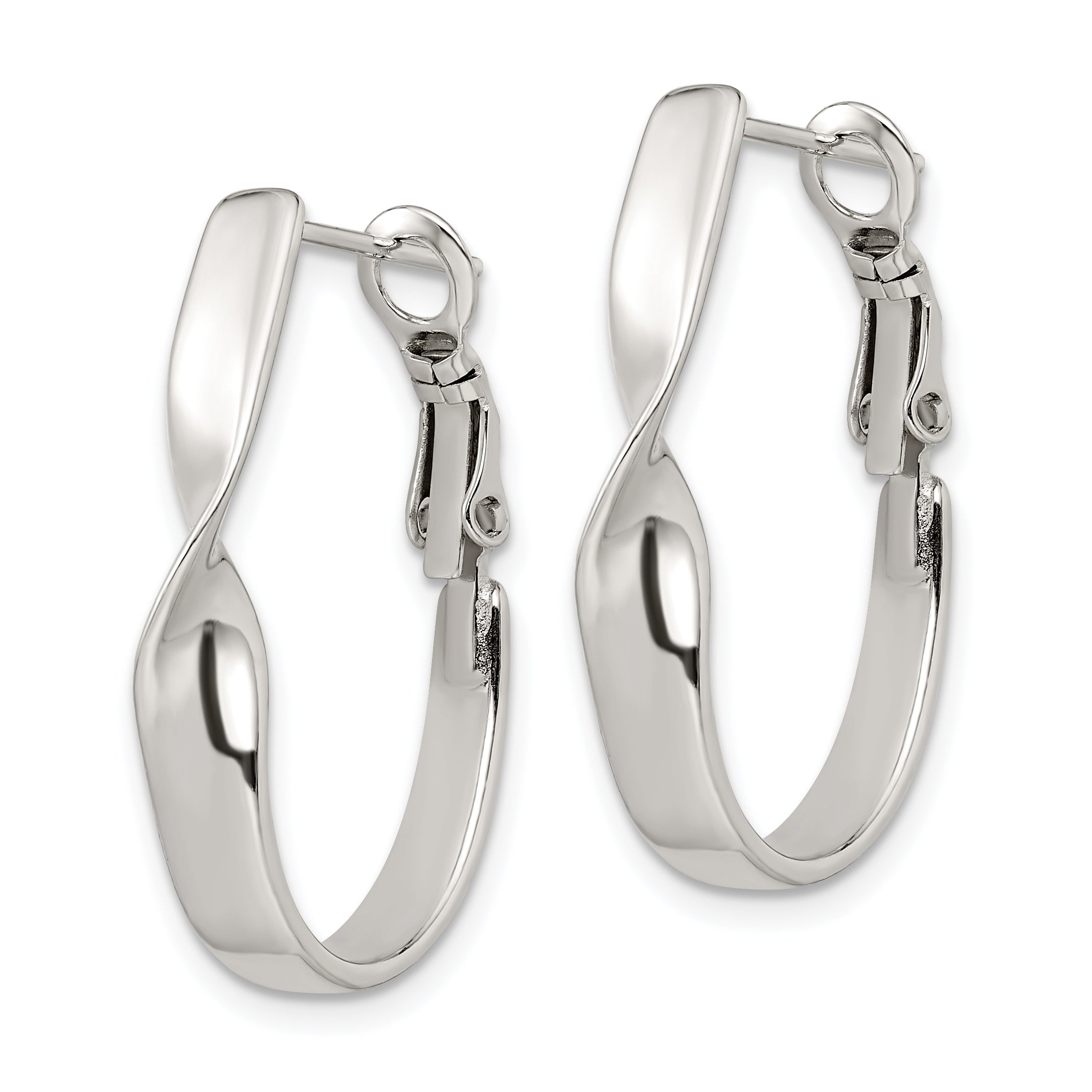 Sterling Silver Rhodium-plated Twisted Oval Omega Back Hoop Earrings Secondary image