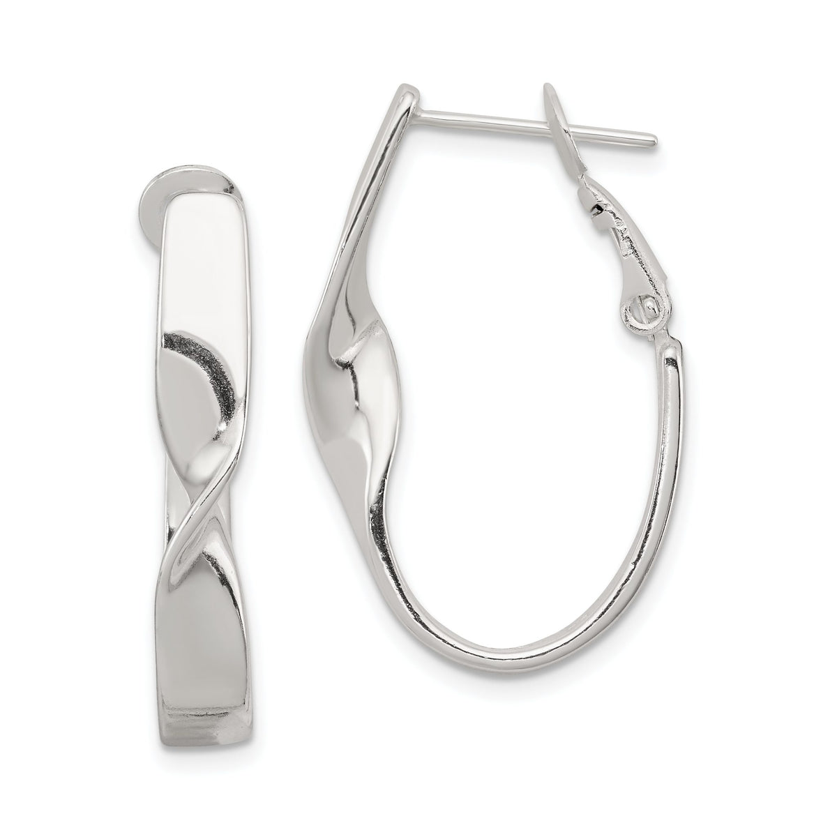Twisted Oval Omega Back Hoop Earrings in Sterling Silver, 30mm - Sophia Jewelers Main image
