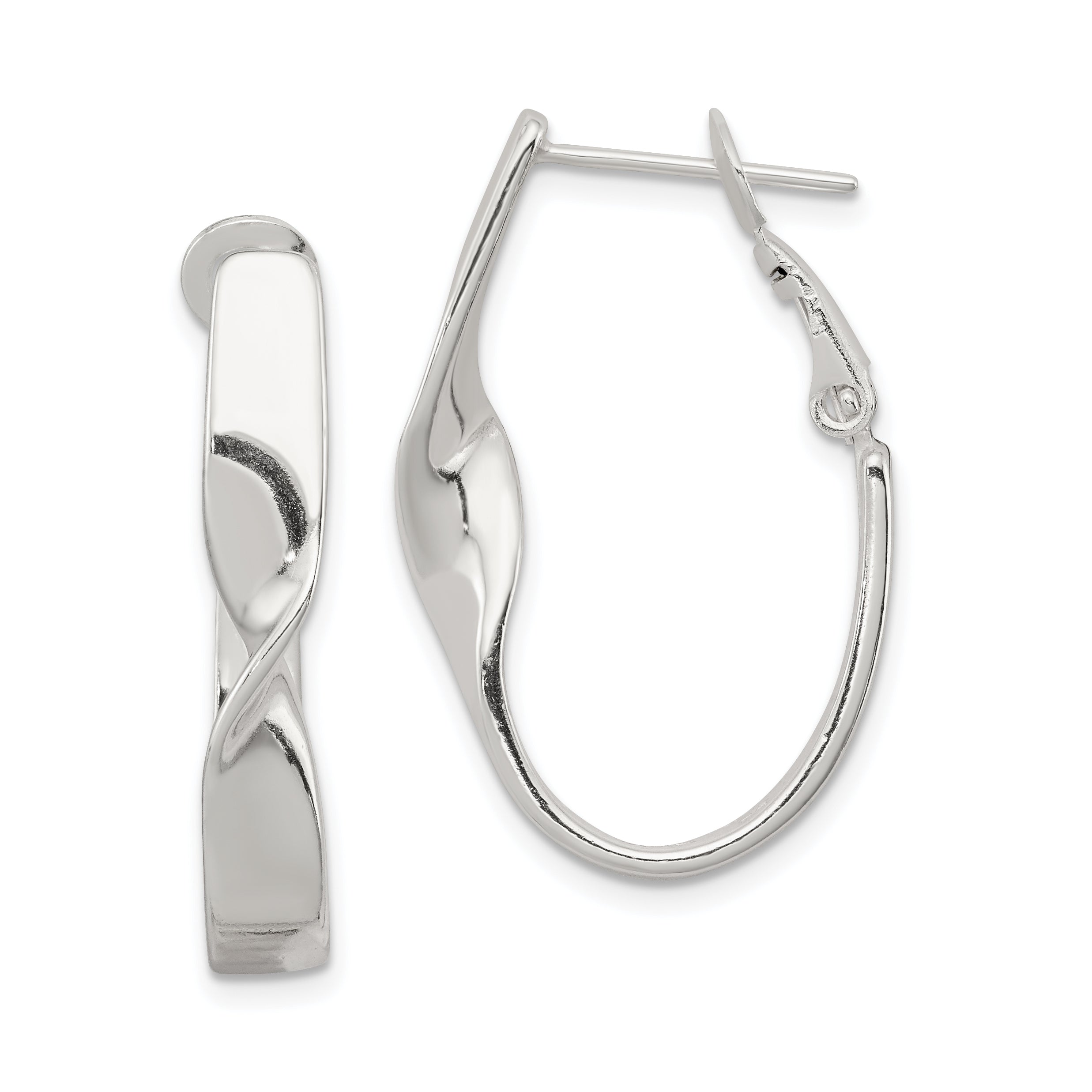 Sterling Silver Rhodium-plated Twisted Oval Omega Back Hoop Earrings Main image