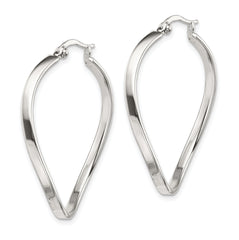 Sterling Silver Polished & Twisted Oval Hoop Earrings