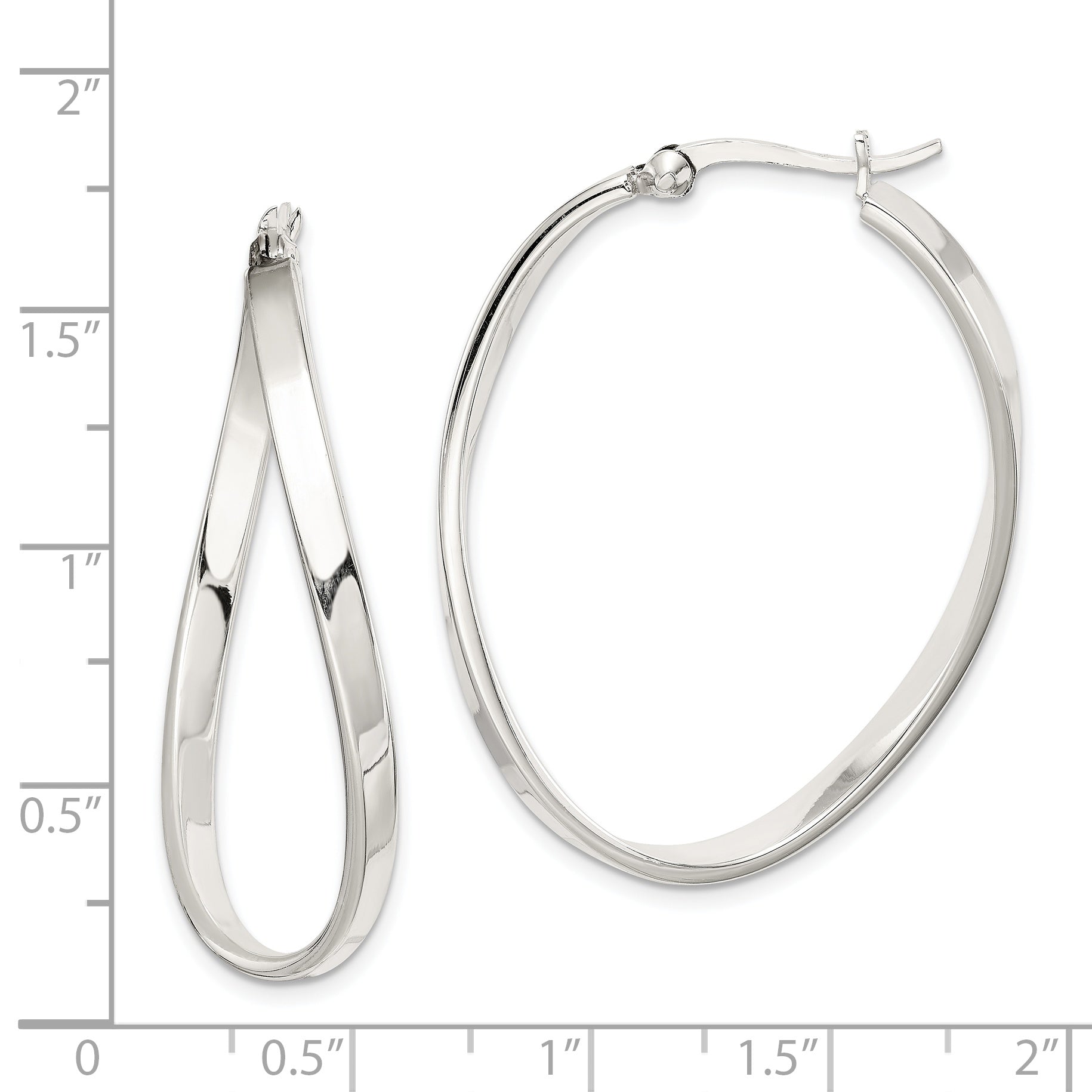 Sterling Silver Polished & Twisted Oval Hoop Earrings