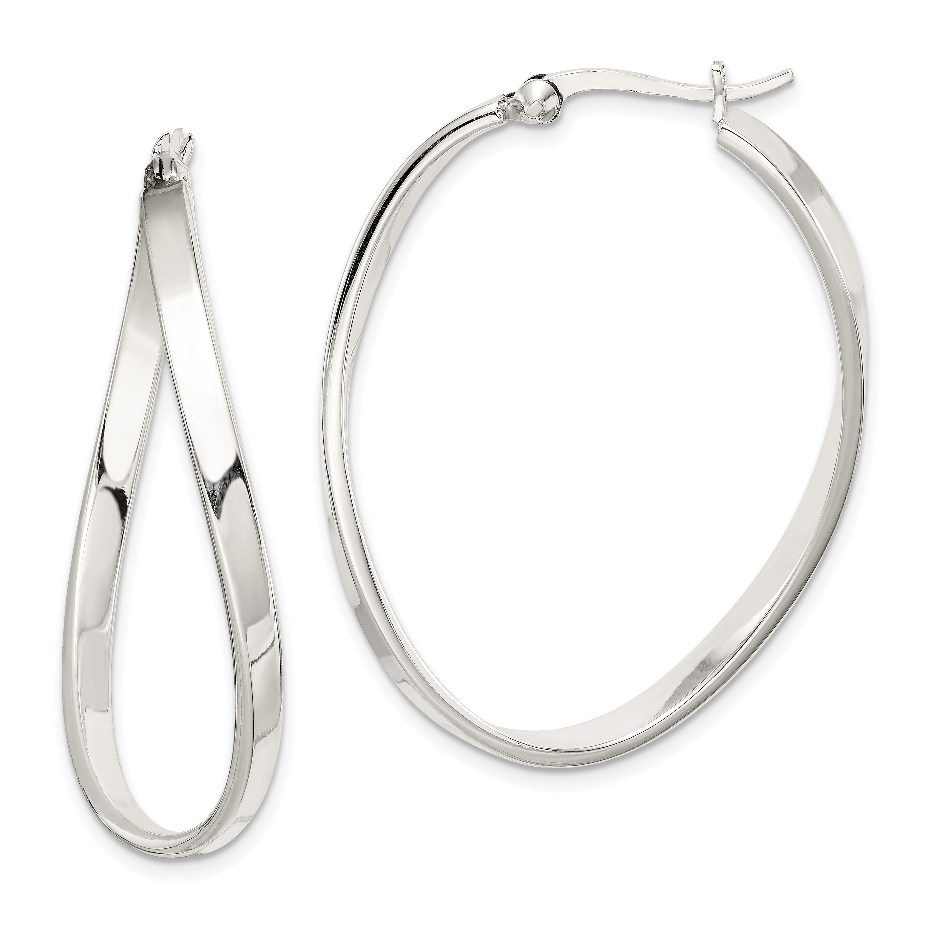Sterling Silver Polished & Twisted Oval Hoop Earrings Main image